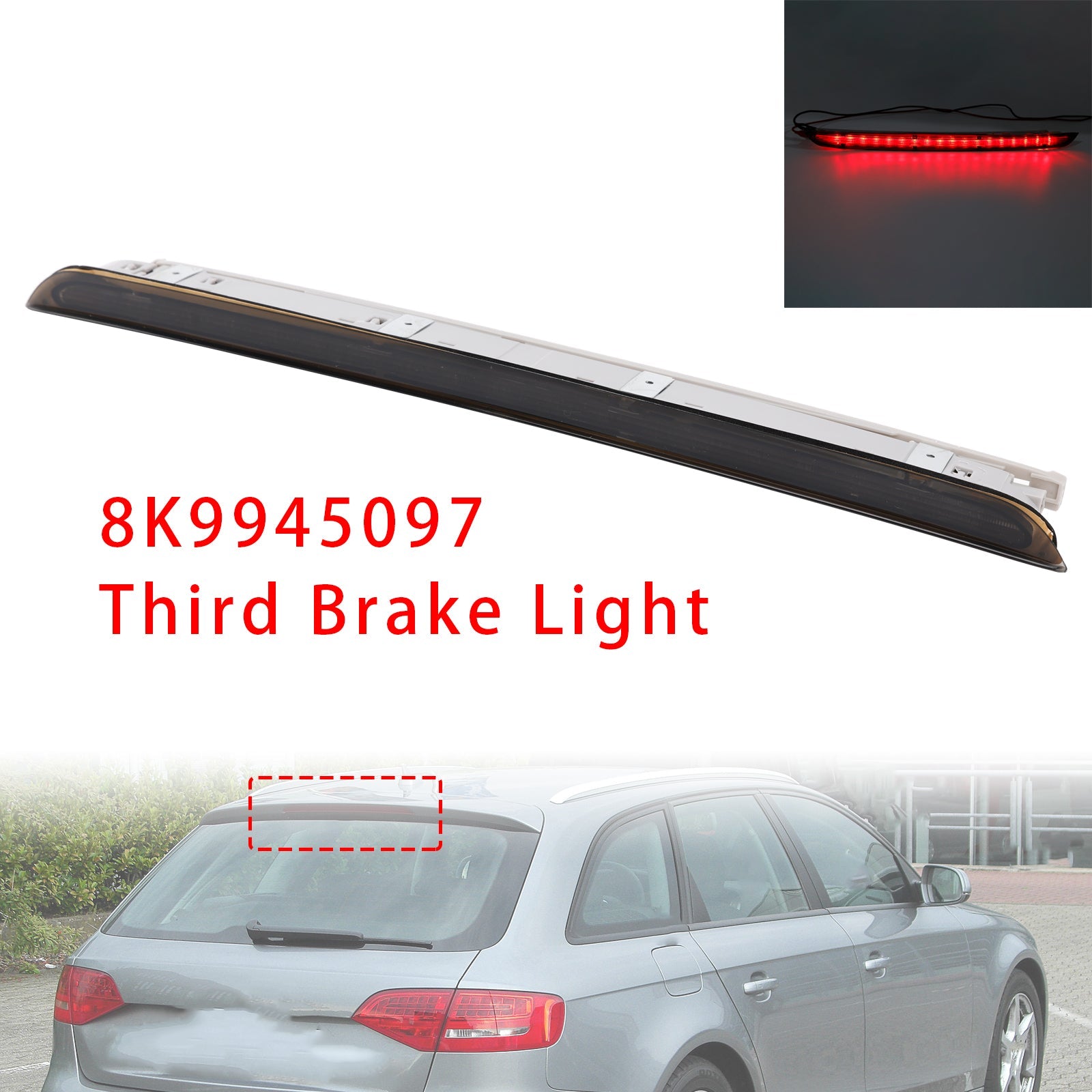 Rear Brake Light Third Stop Lamp Light 8K9945097 For Audi A4 RS4 B8 Avant Black