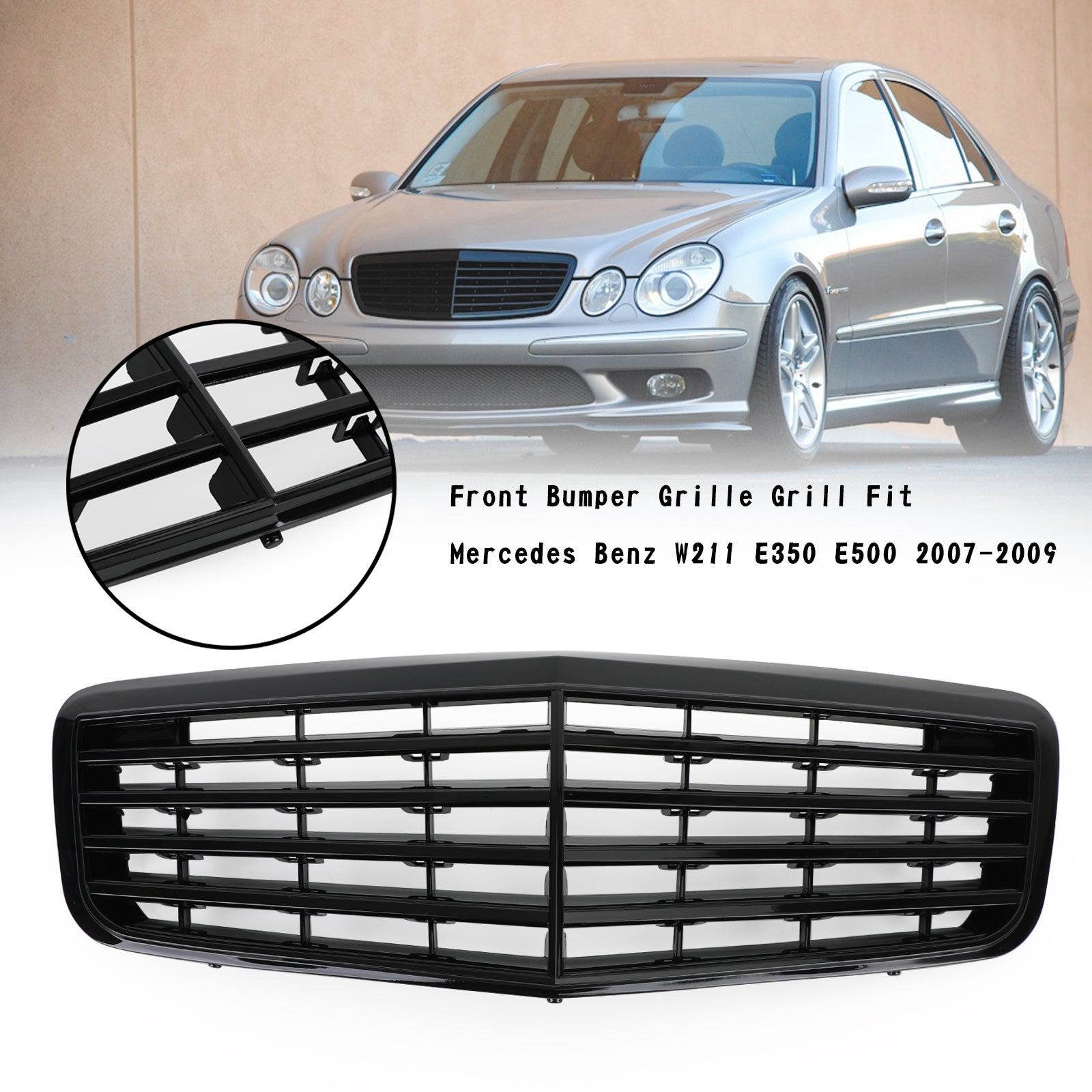 2007 2008 2009 Mercedes Benz W211 E350 E500 E63 AMG Front Bumper Grille Grill Gloss Black