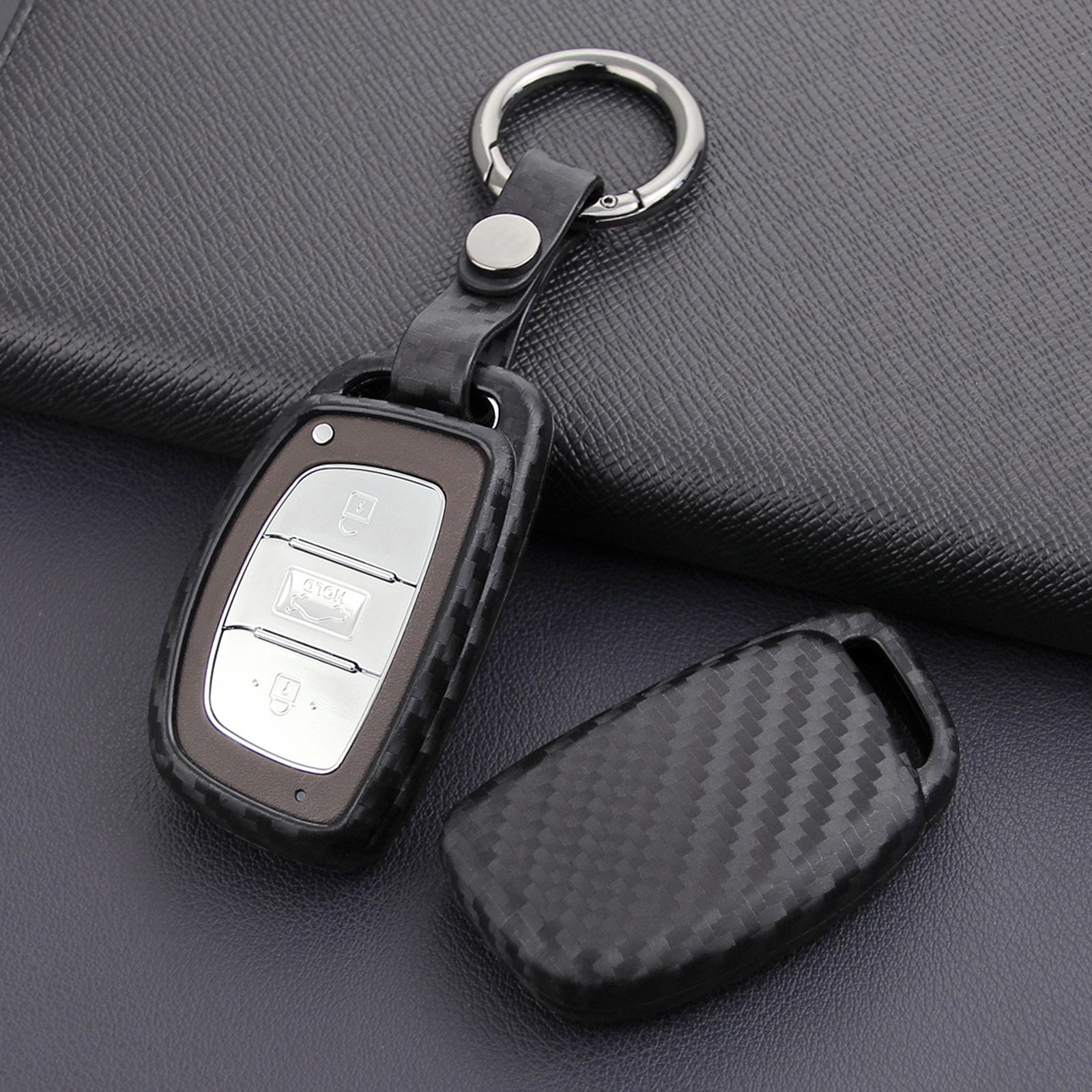 Leather Silicone Car Key Case Cover With Buckle For Hyundai
