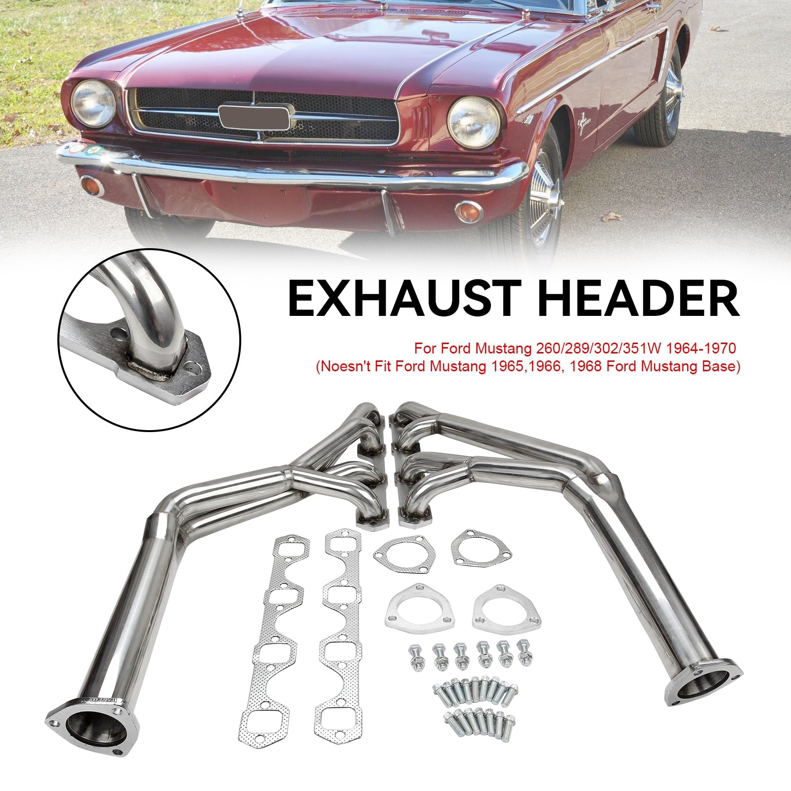 1964-1970 Ford Mustang 260/289/302/351W V8 Manifold Header V8 Tri-y Header Stainless Steel Generic