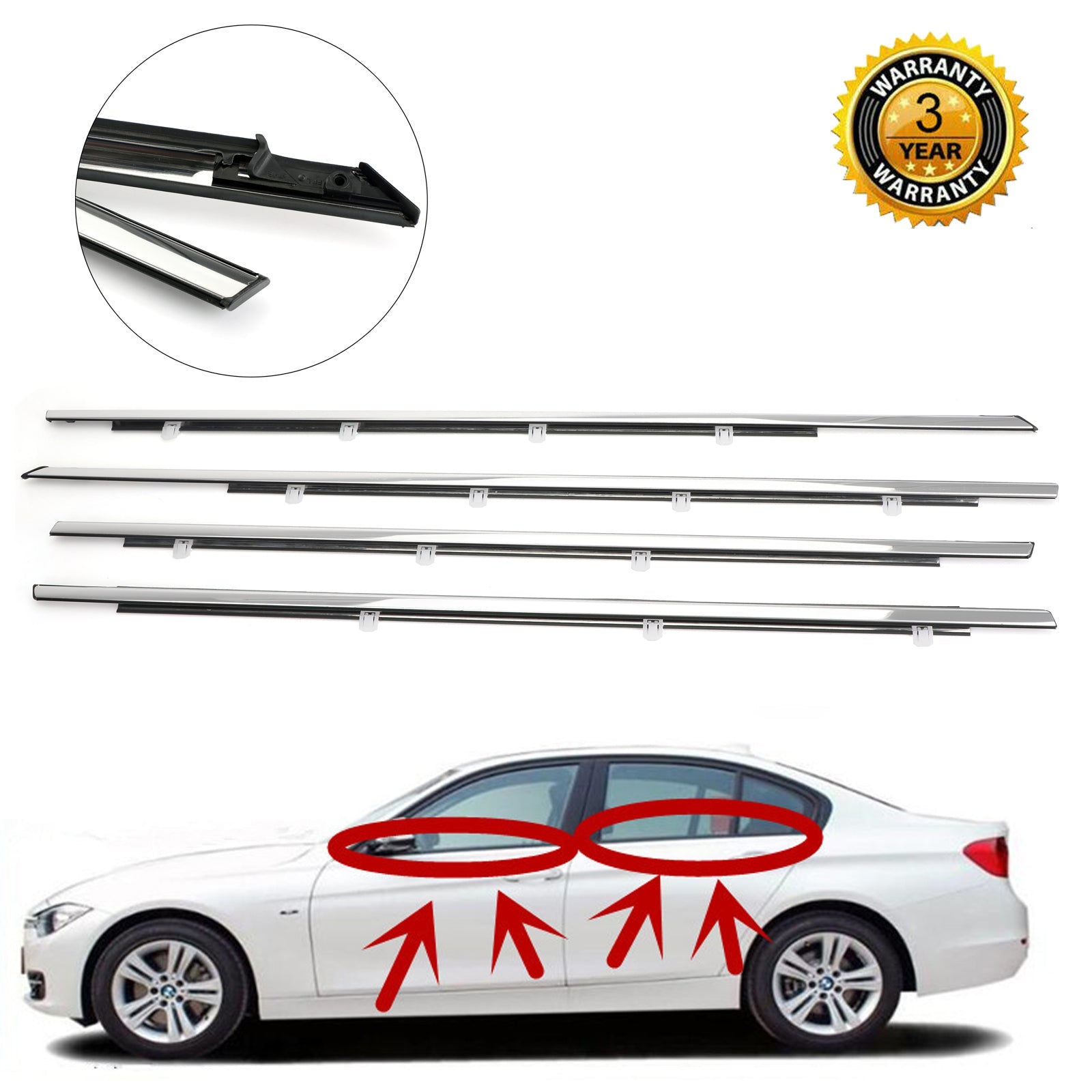 2008-2012 Honda Accord 4pcs Chrome Weatherstrip Window Moulding Trim Seal Belt
