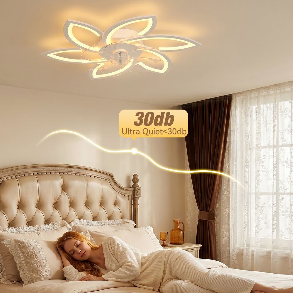 6-Speed Dimmable Quiet for Bedroom LED Ceiling Fan with Light App Control&Remote