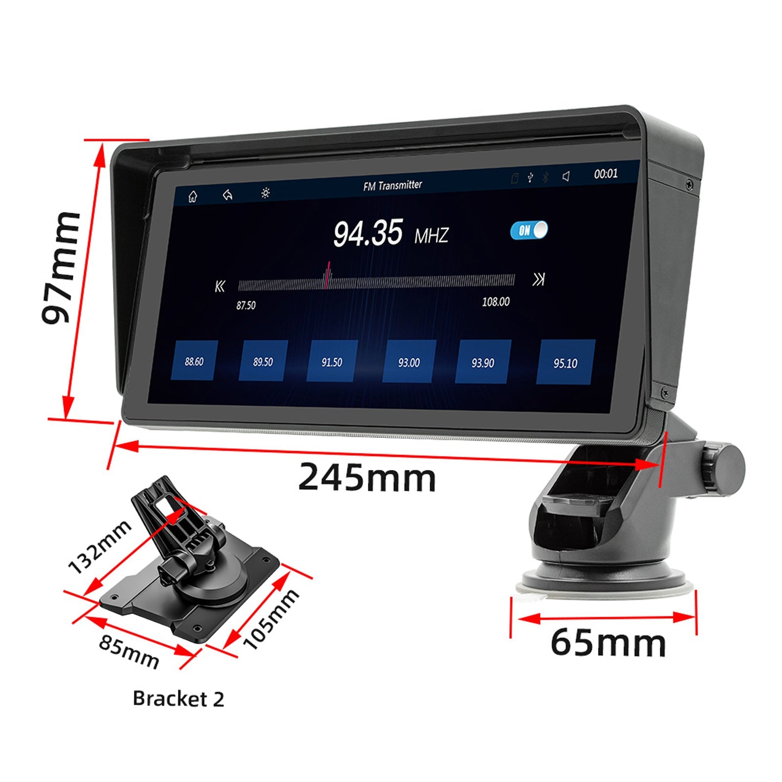 10.77" Car MP5 Player Bluetooth Car FM Transmitter Wireless Carplay 4 LED Camera