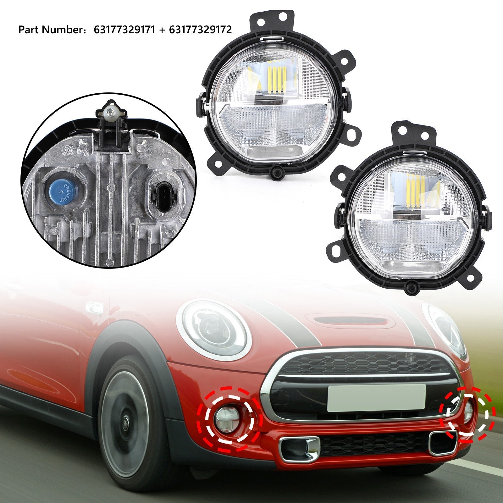 2014/11-up BMW MINI CLUBMAN (F54) Front Bumper Left / Right Fog Light Lamp 63177329171 63177329172