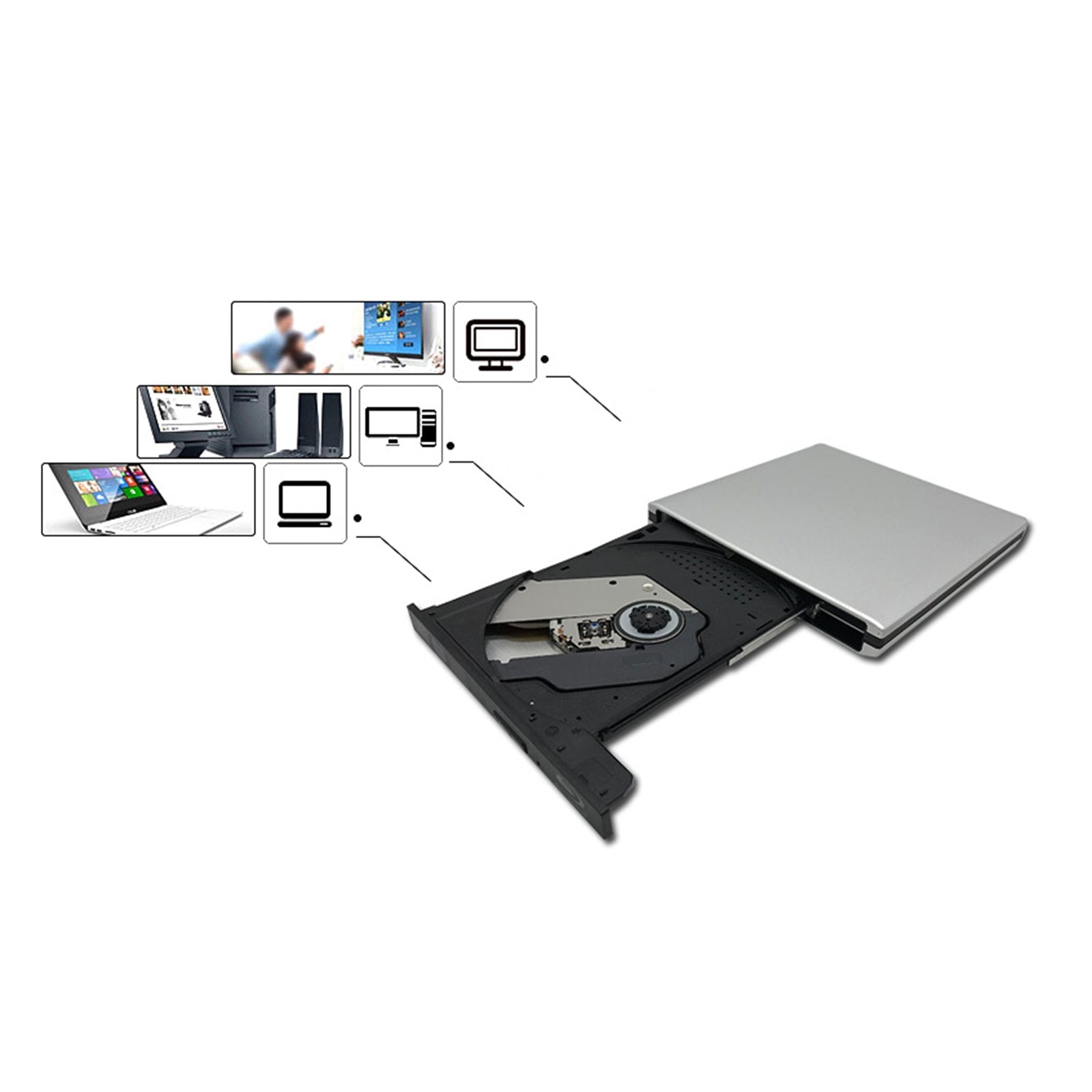 4K UHD Genuine Burner External USB 3.0 Super Slim DVD BD Recorder Drive Silver