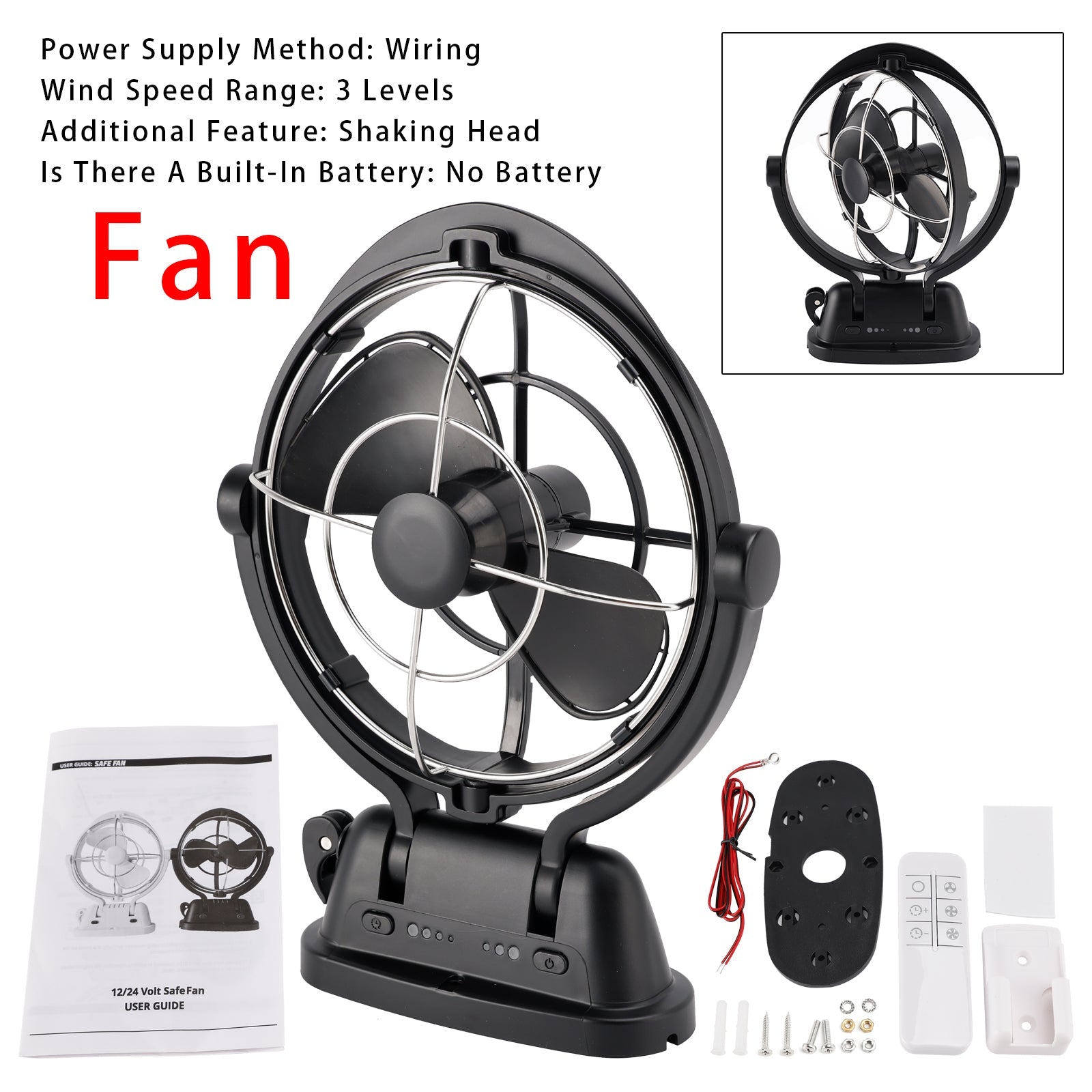 Boats and RV 12V/24V Auto-Sensing Low-Power Draw Fan Black