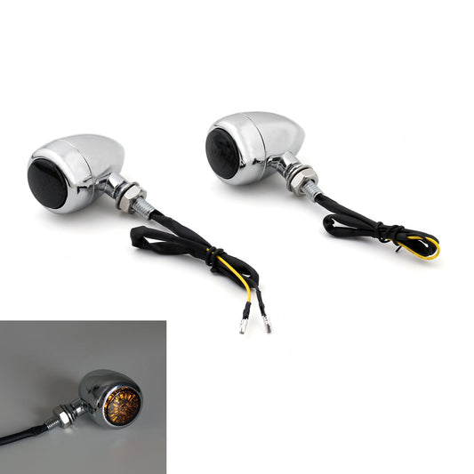 LED Bullet Turn Signals Indicators For Harley Chopper Cafe Racer Chrome