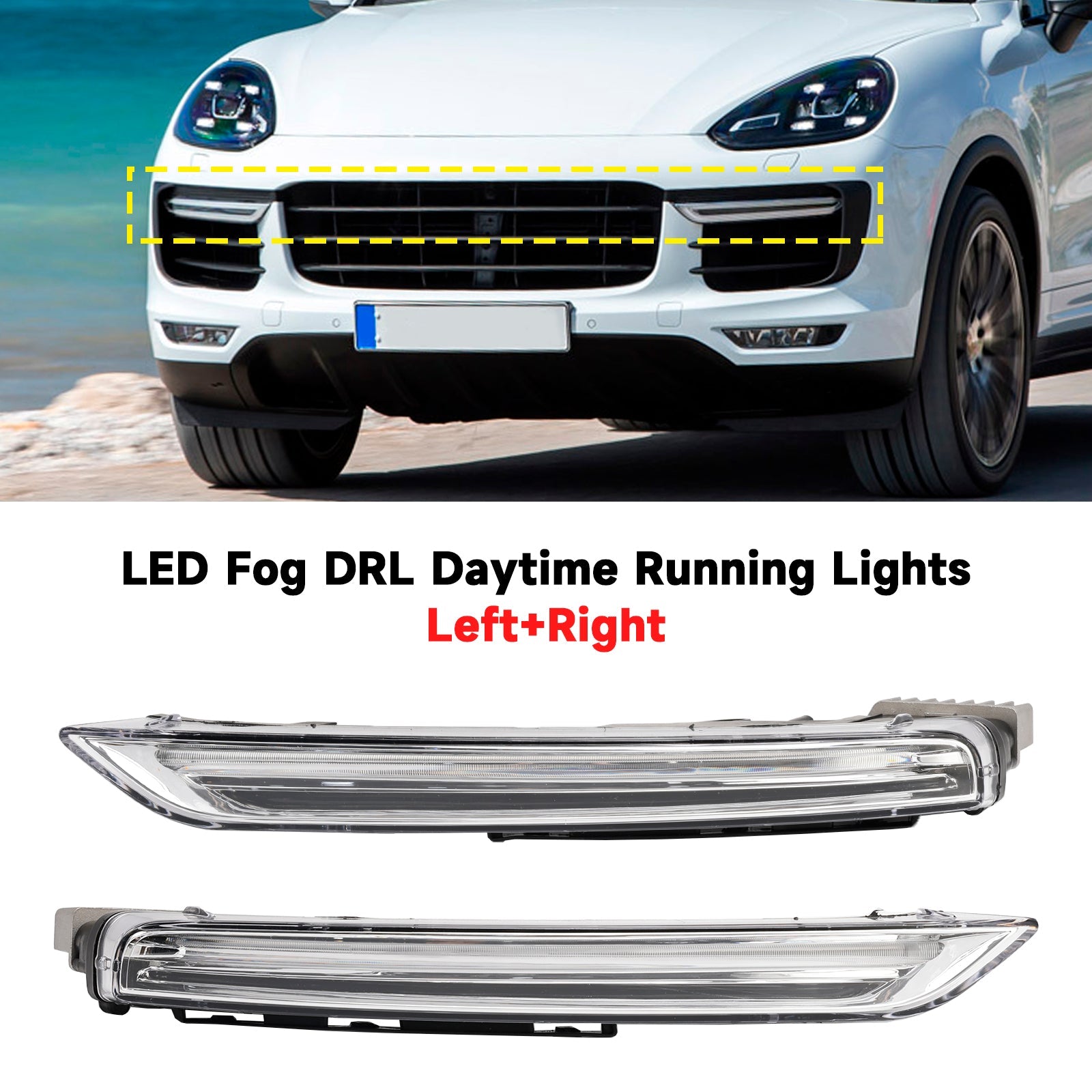 2015-2017 Porsche Cayenne 958 Pair LED Fog DRL Daytime Running Lights 95863118130 95863118230