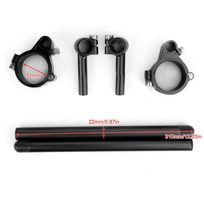 Universal Adjustable Rotatable CNC Billet Clip Ons Fork Tube Handlebar Kit 51mm Black