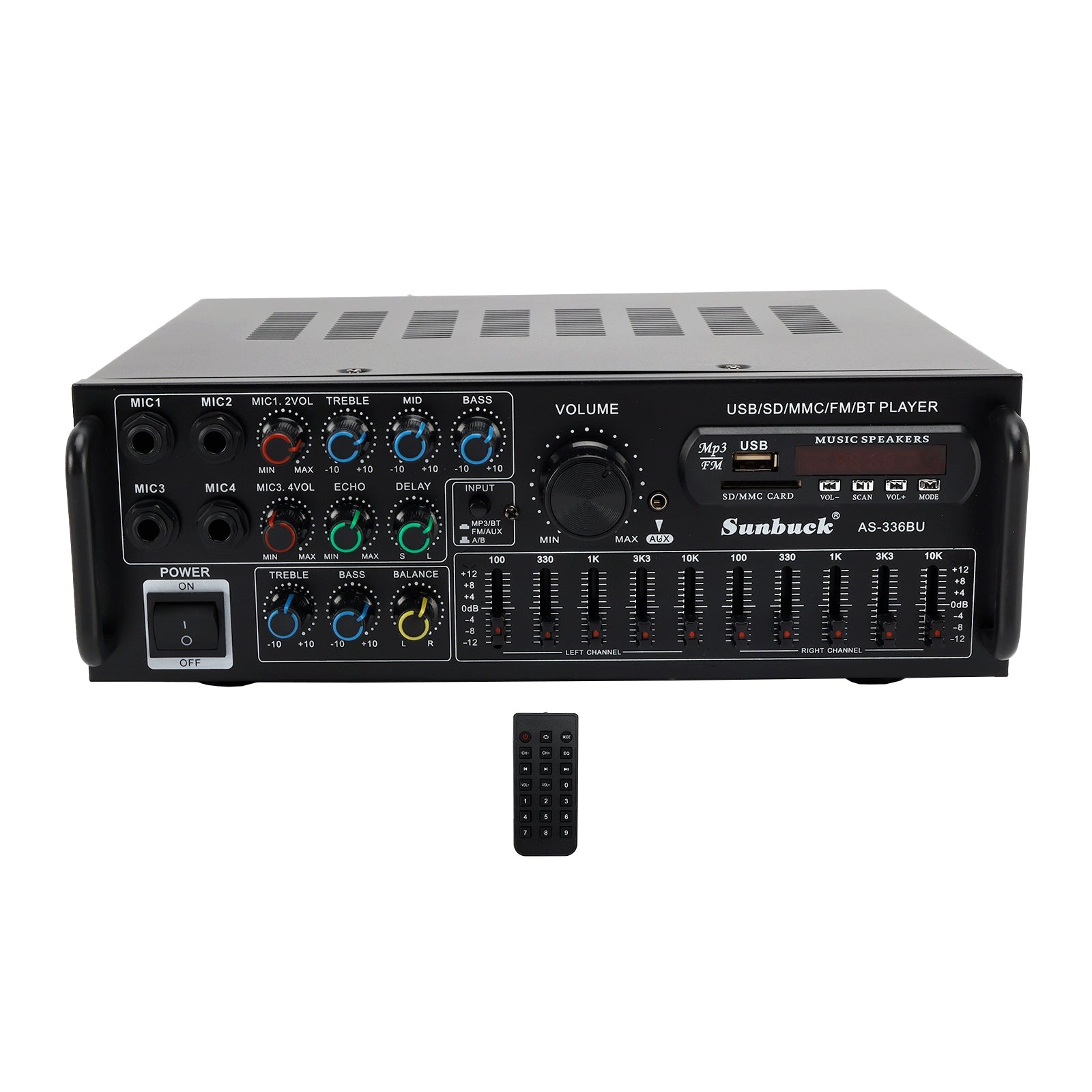 Bluetooth 5.0 HiFi Sunbuck 2000W Stereo Power Amplifier Karaoke FM USB SD AUX