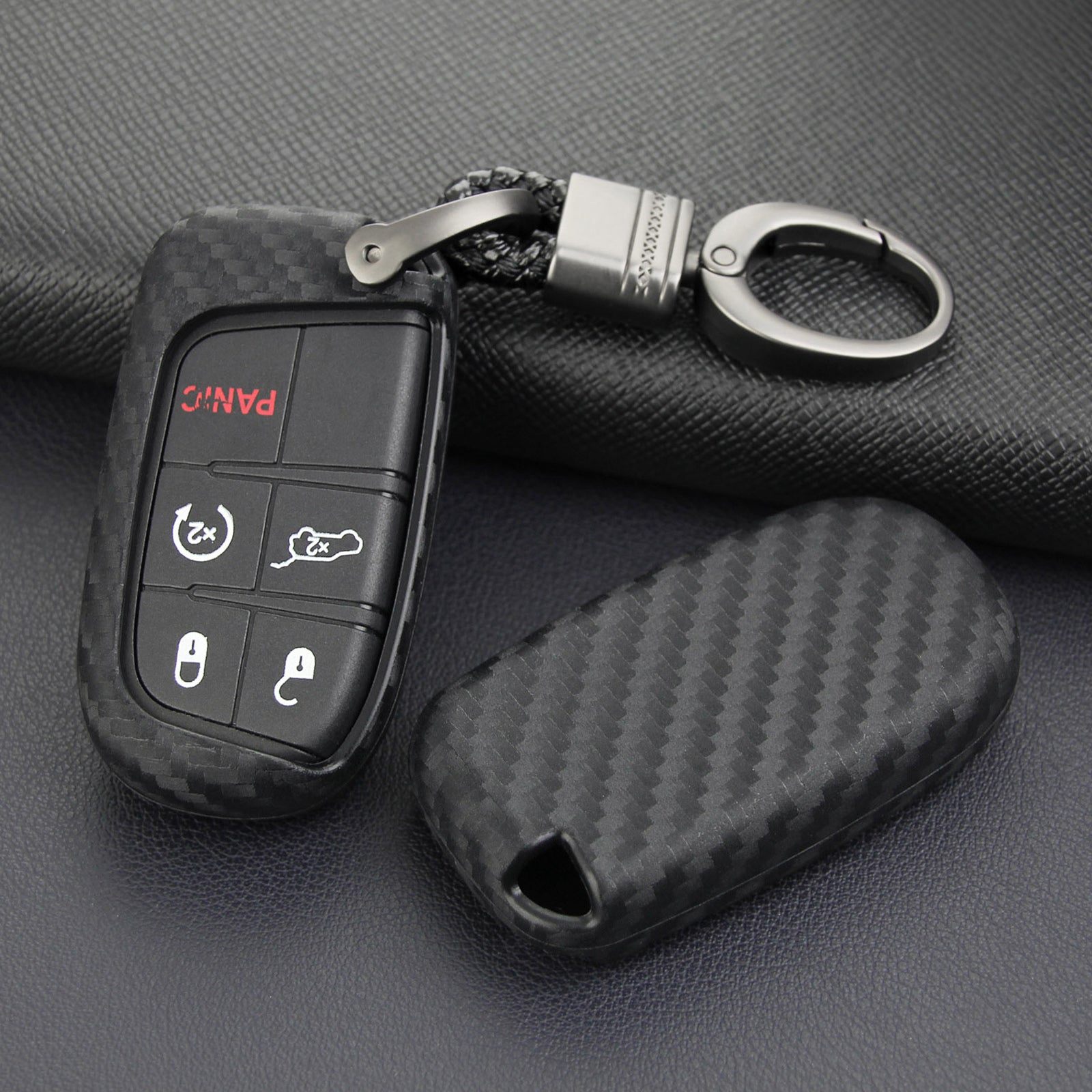 Leather Silicone Car Key Case Cover With Buckle For Jeep