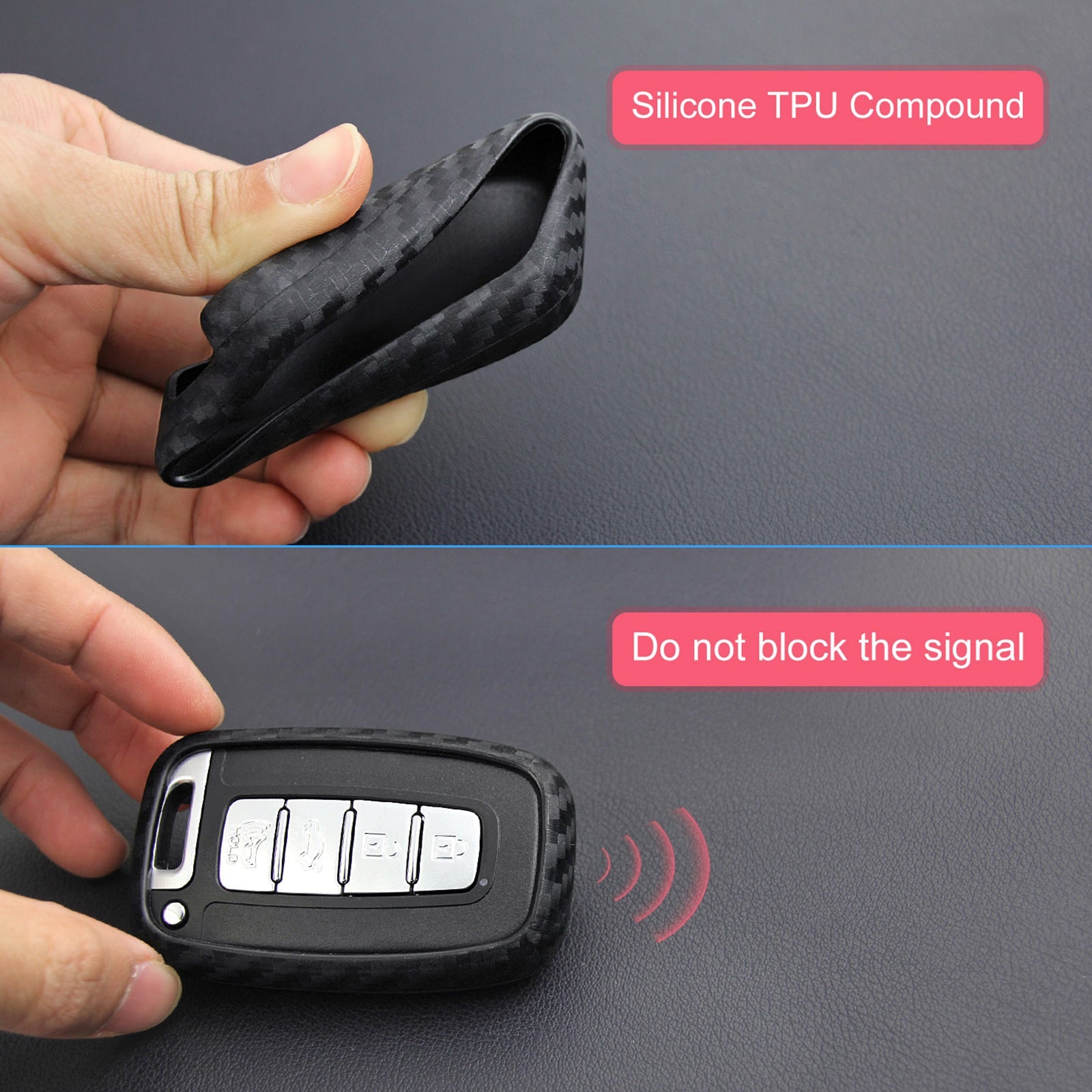 Leather Silicone Car Key Case Cover With Buckle For Hyundai Old Smart