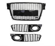 2009-2012 Audi A4 B8 RS4 Style Honeycomb Sport Mesh Hex Grille & Gloss Black Honeycomb Mesh Fog Light Open Vent Grill