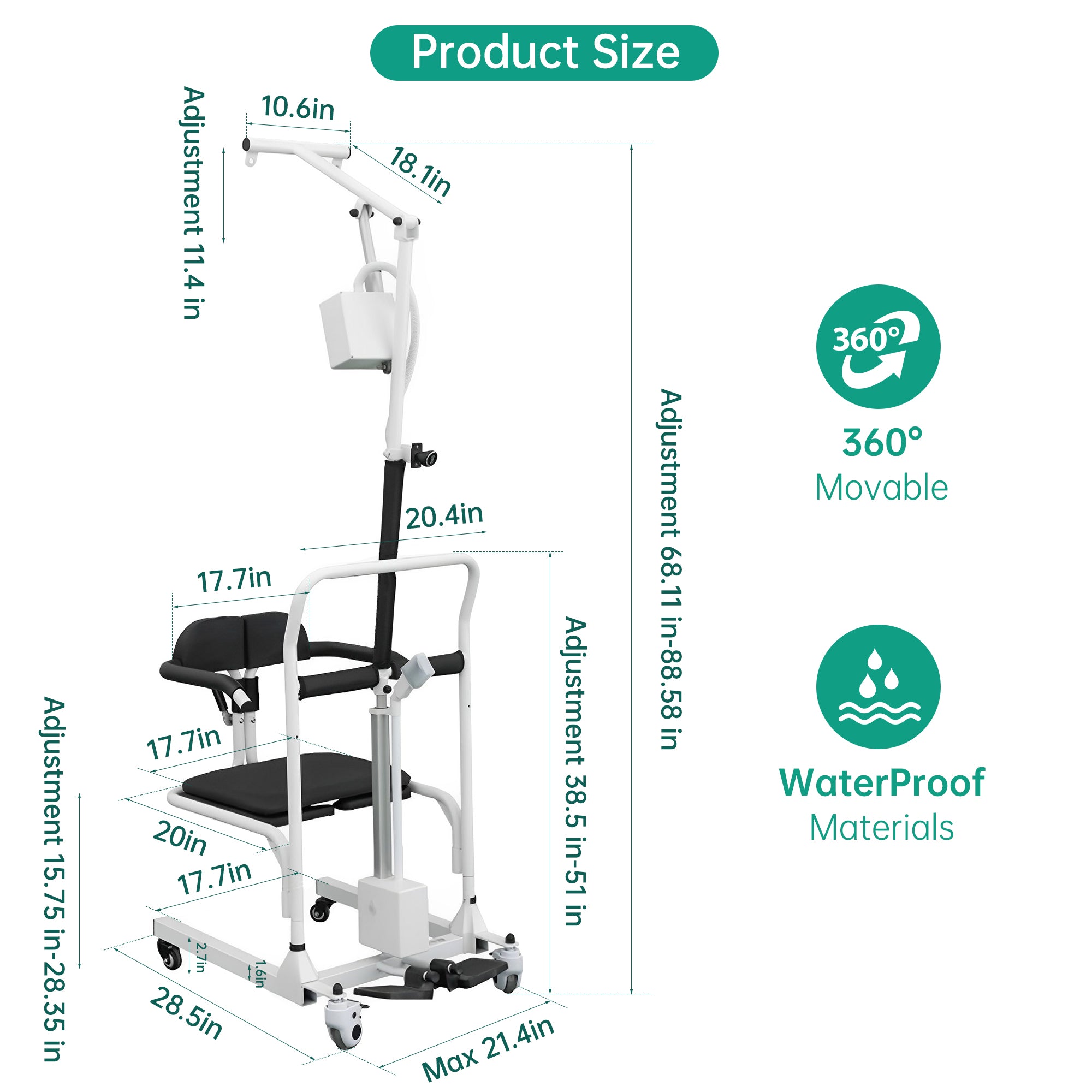 Multifunctional 4-in-1 Electric Patient Transfer Lift