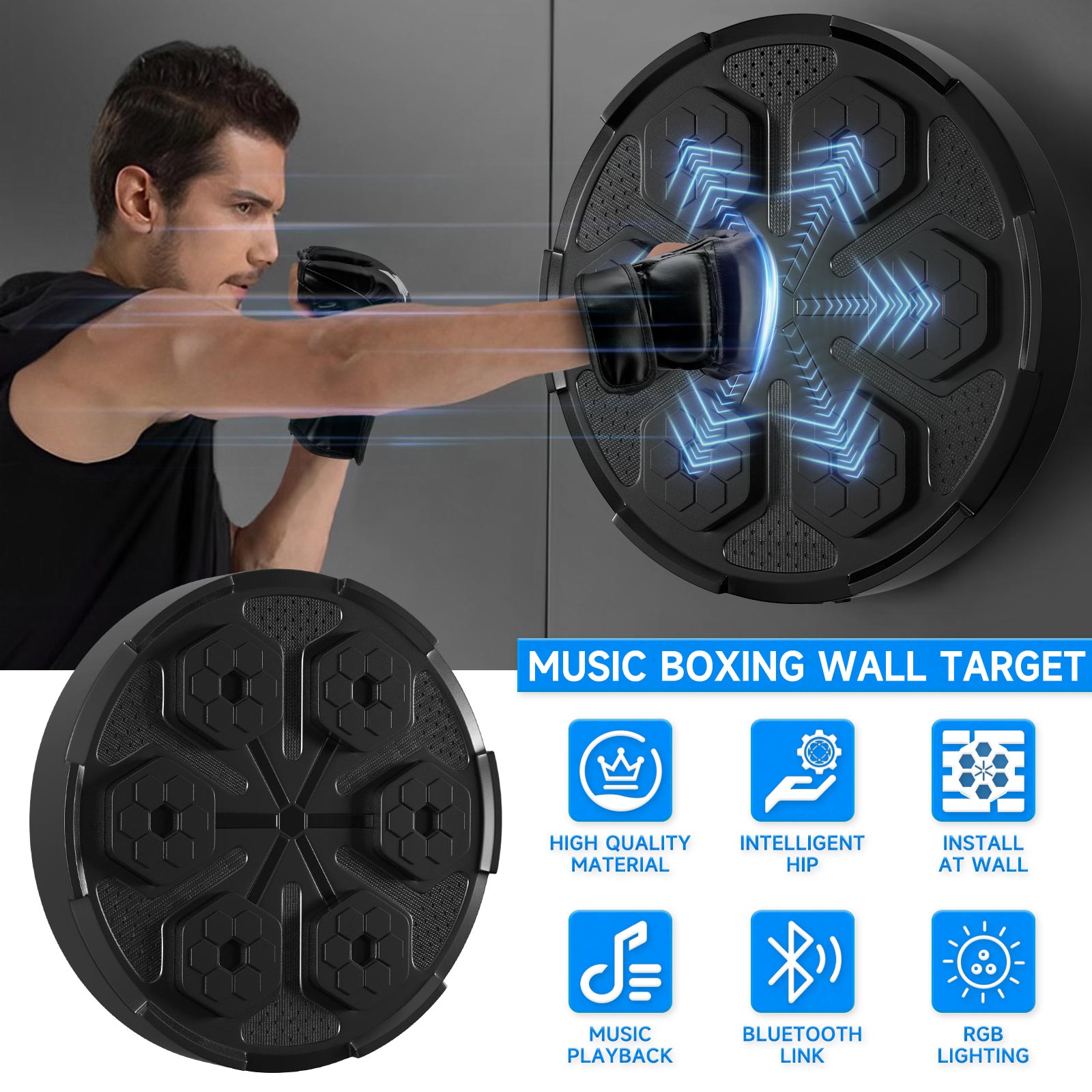 Wall Mount Boxing Training Target Rechargeable Bluetooth Music Indoor React Exercise Machine