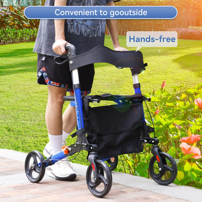 Foldable Rollator Walker with 6 levels of Adjustable Seat 8 Wheels  Compact Folding Design Lightweight Mobility Walking Aid suitable for people of different heights