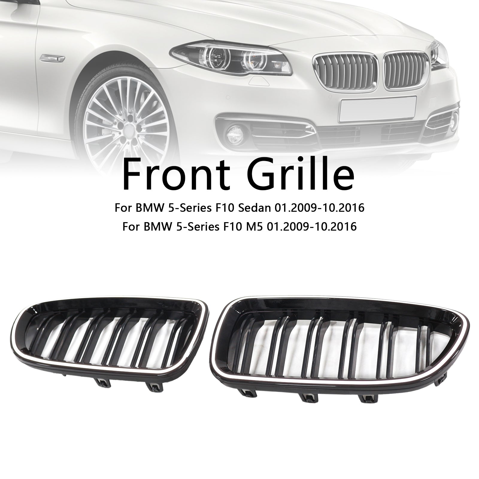 01.2009-10.2016 BMW 5-Series F10 M5 Kidney Bumper Grill Grille Gloss Black 51137203649 51137203203