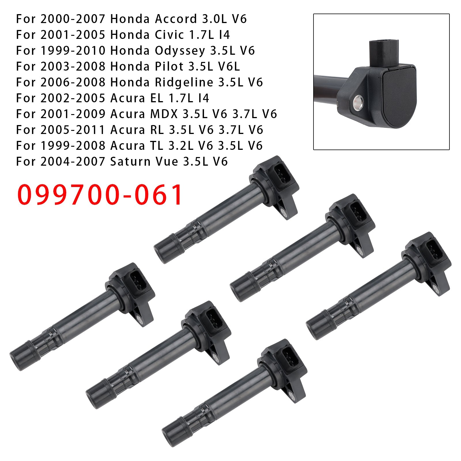 2006-2008 Honda Ridgeline 3.5L V6 6PCS Ignition Coils 099700-061 099700-072