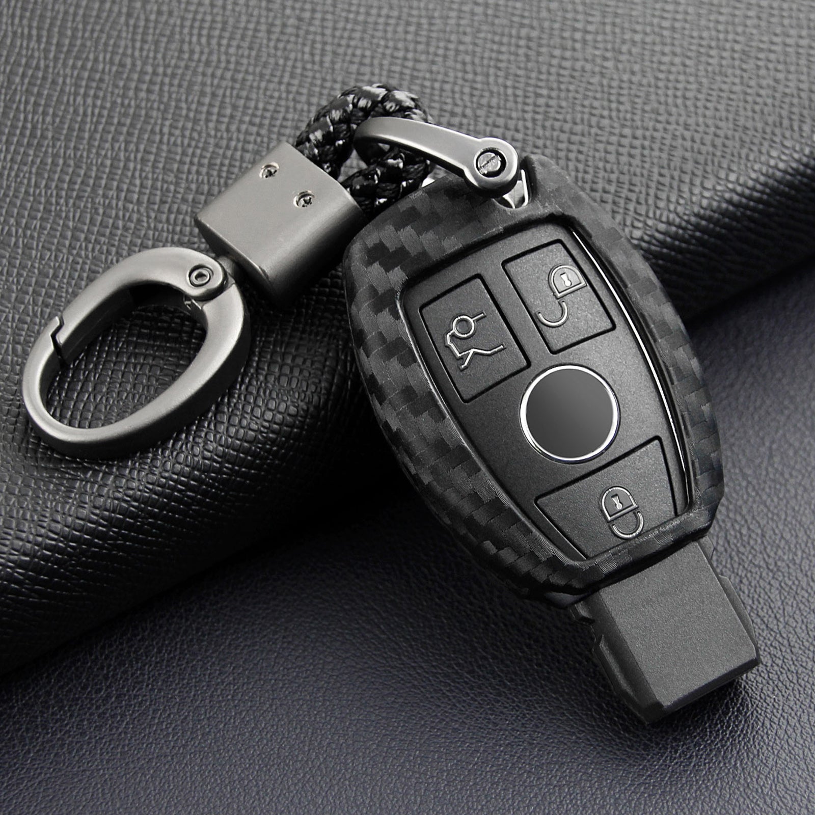 Leather Silicone Car Key Case Cover With Buckle For Mercedes-Benz