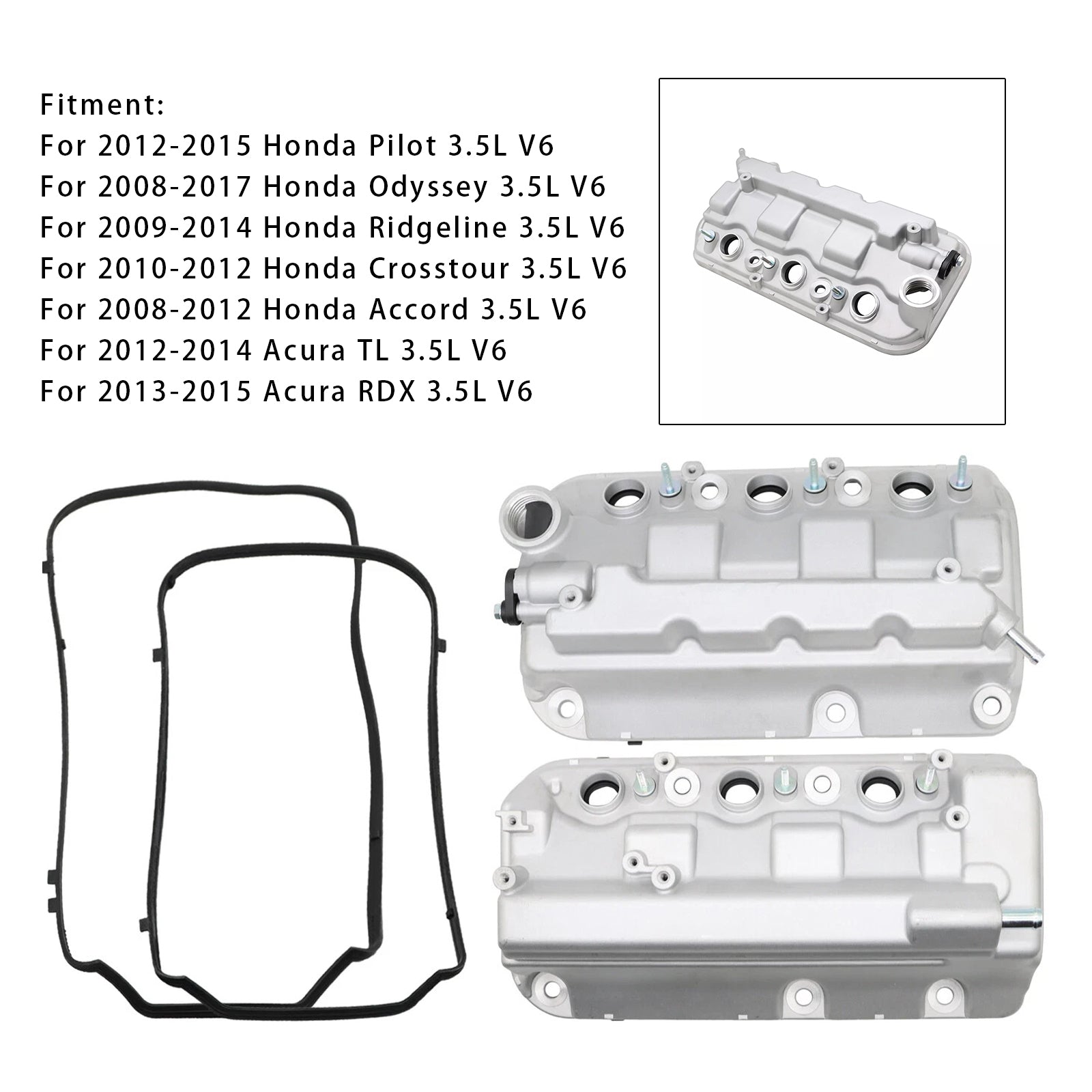 2012-2015 Honda Pilot 3.5L V6 2PCS Front+Rear Engine Valve Cover 12310R70A00 12310R70A10