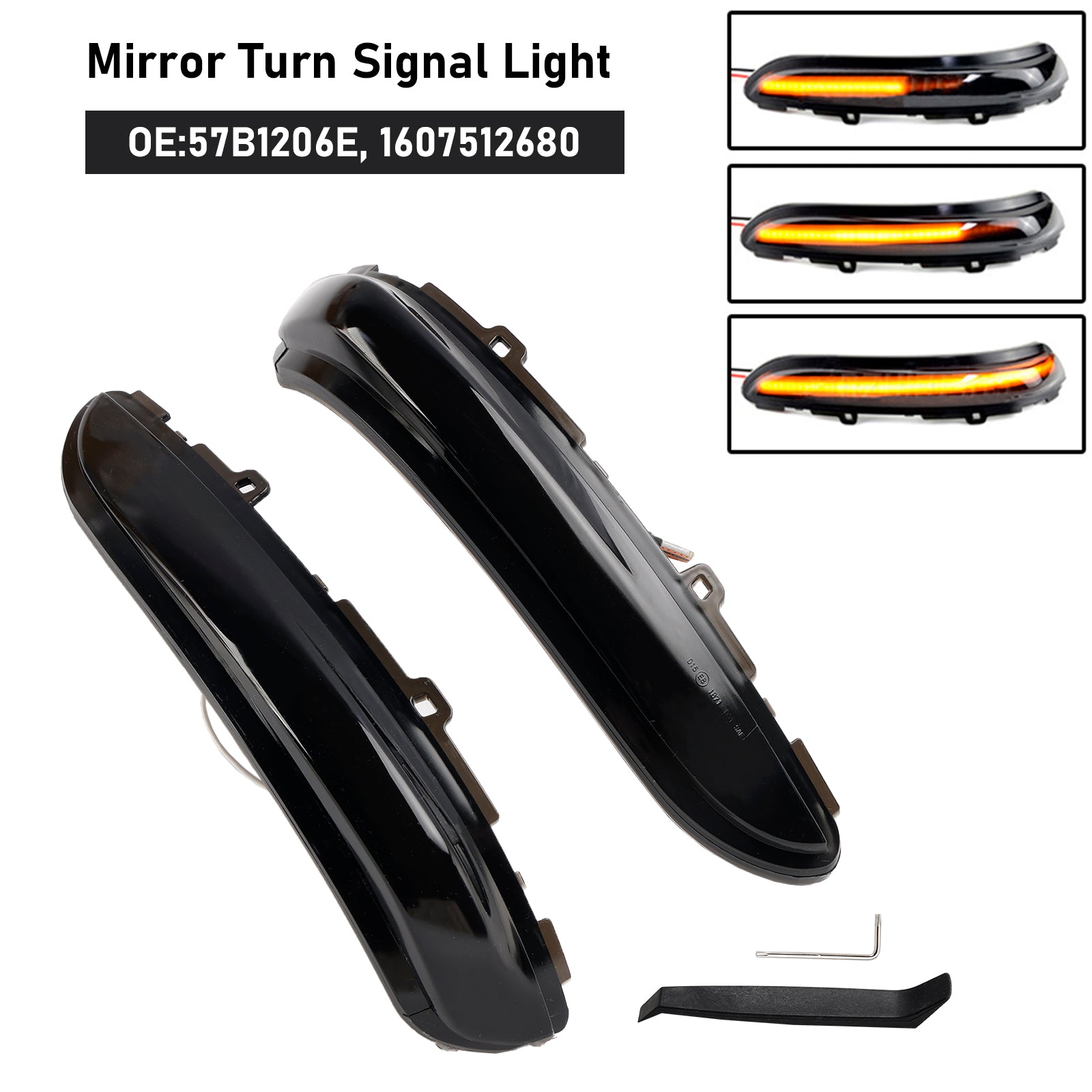 Smoked LED Sequential Side Mirror Turn Signal Light for Peugeot Citroen
