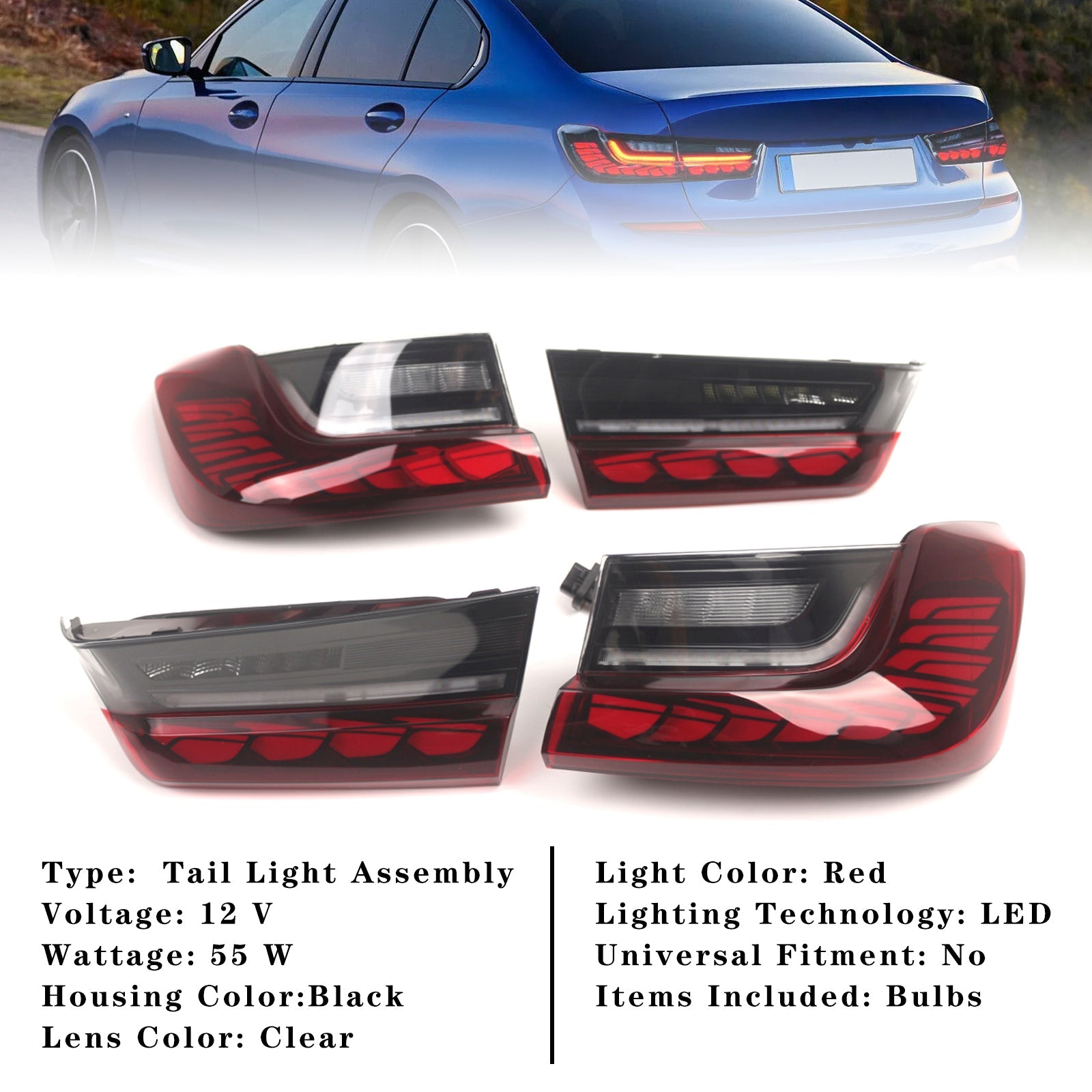 2019-2024 BMW 3 Series G20 G28 G80 M3 L&R Red LED Tail Lights Rear Lamp Assembly