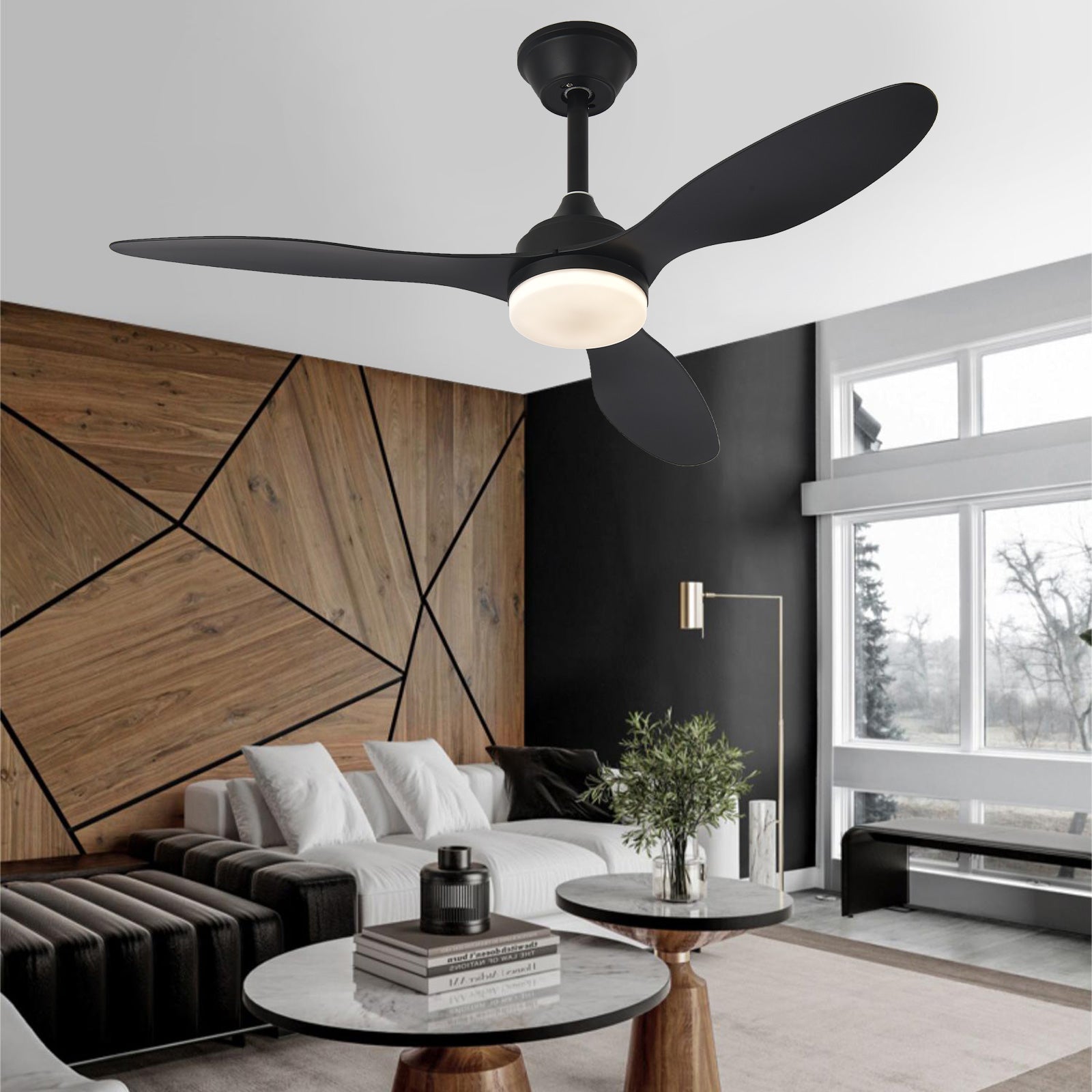 42" Pendant Ceiling Fan with Light Dimmable Black Quiet DC Motor Remote