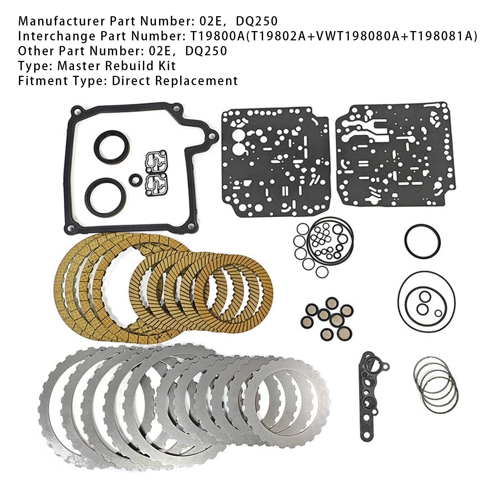 2010-2014 SEAT ALHAMBRA L4 1.8L 2.0L Transmission Master Rebuild Kit Overhaul Clutch Plates 02E DQ250 T19800A