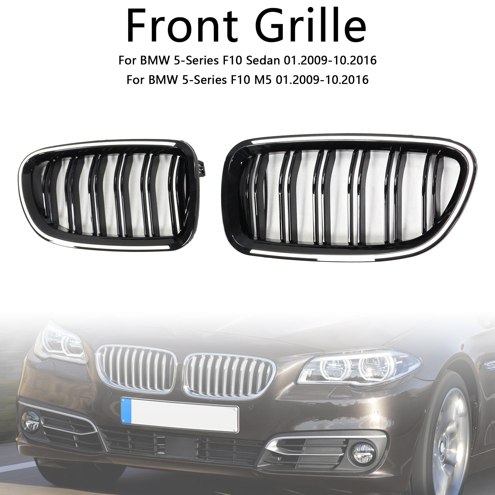 11.2009-02.2017 BMW 5-Series F11 Touring Kidney Bumper Grille Grill Gloss Black 51137203203 51137203204