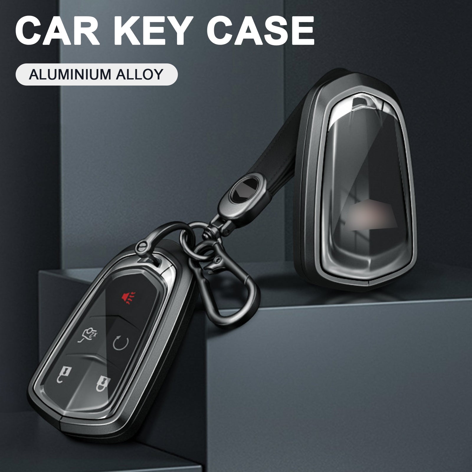 Aluminum Alloy TPU Black Car Key Case Cover With Buckle For Cadillac