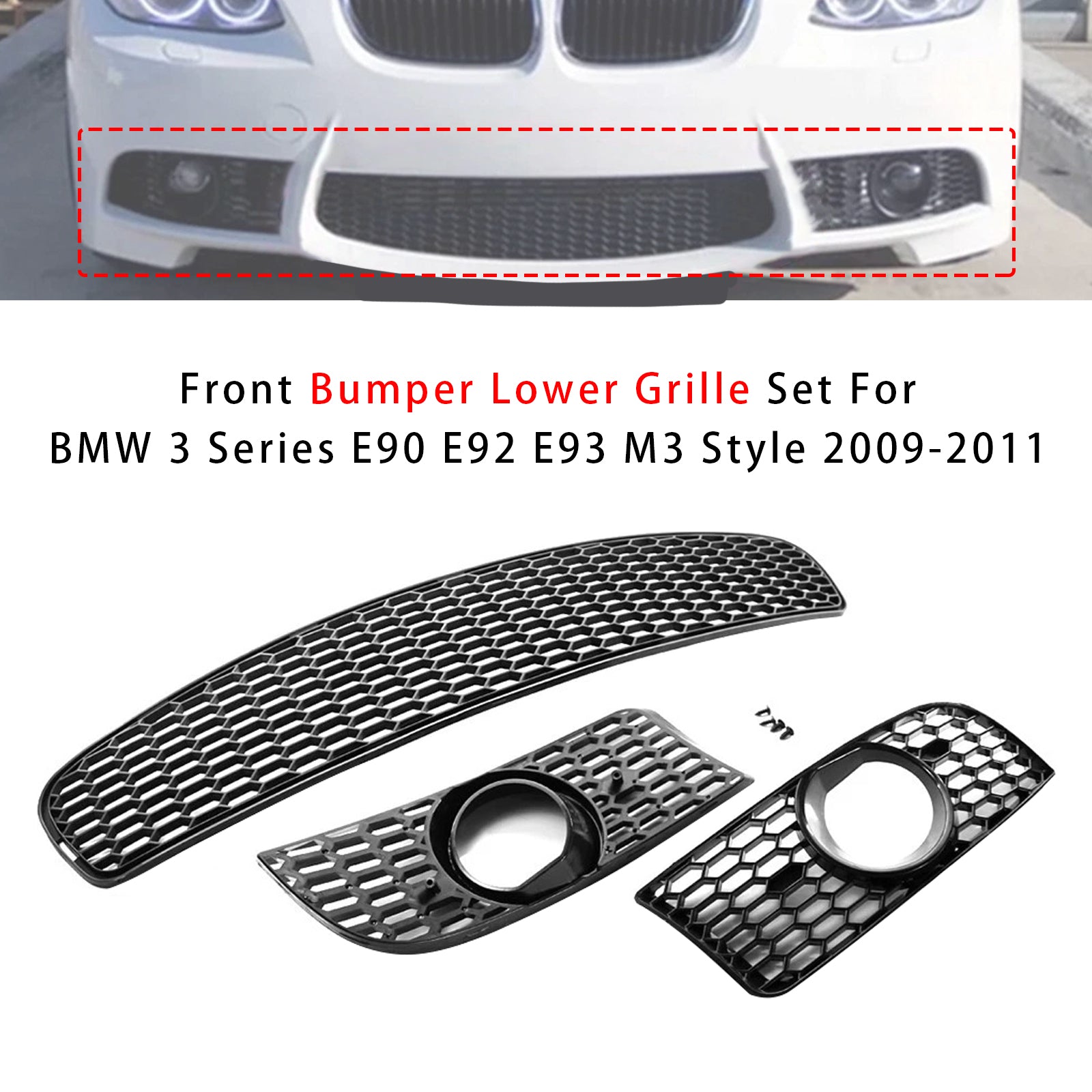 2009-2011 For BMW 3 Series E90 E92 E93 M3 Style Front Bumper Lower Grille Set