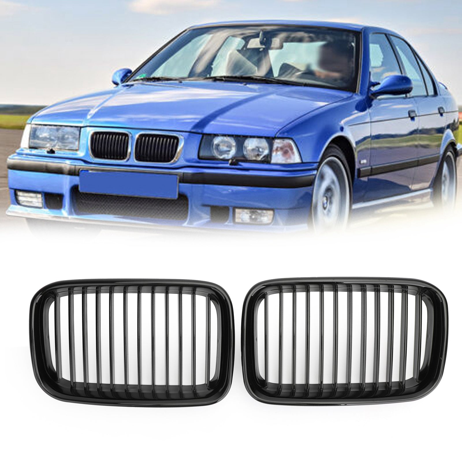 New Glossy Black Kidney Sport Hood Grill Grille For BMW E36 318i 325i 1992-1996