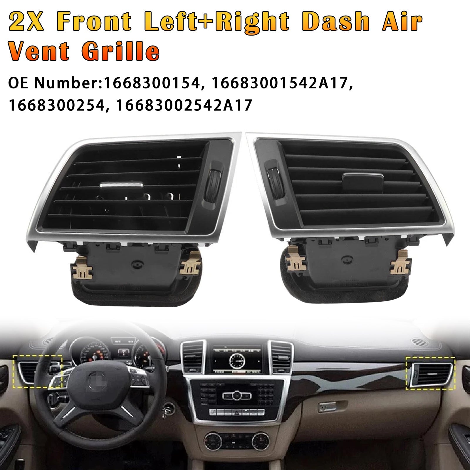 16683002542A17 For Mercedes Benz ML Class (W166) 2013 2014 2015 Front Left+Right Dash Air Vent Grille 2PCS