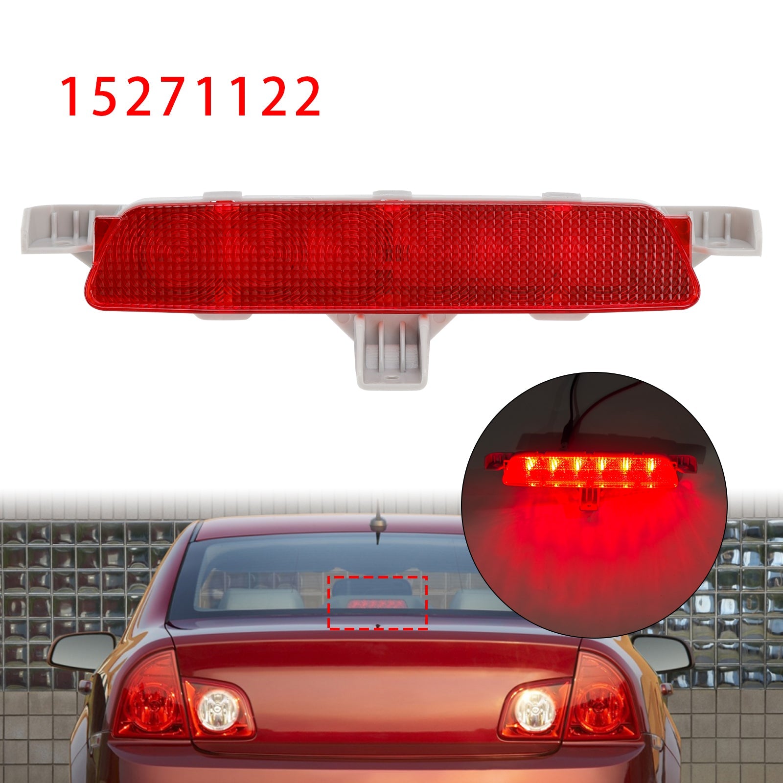 2008-2012 Chevrolet Malibu Rear High Mount Third Brake Light Lamp Red