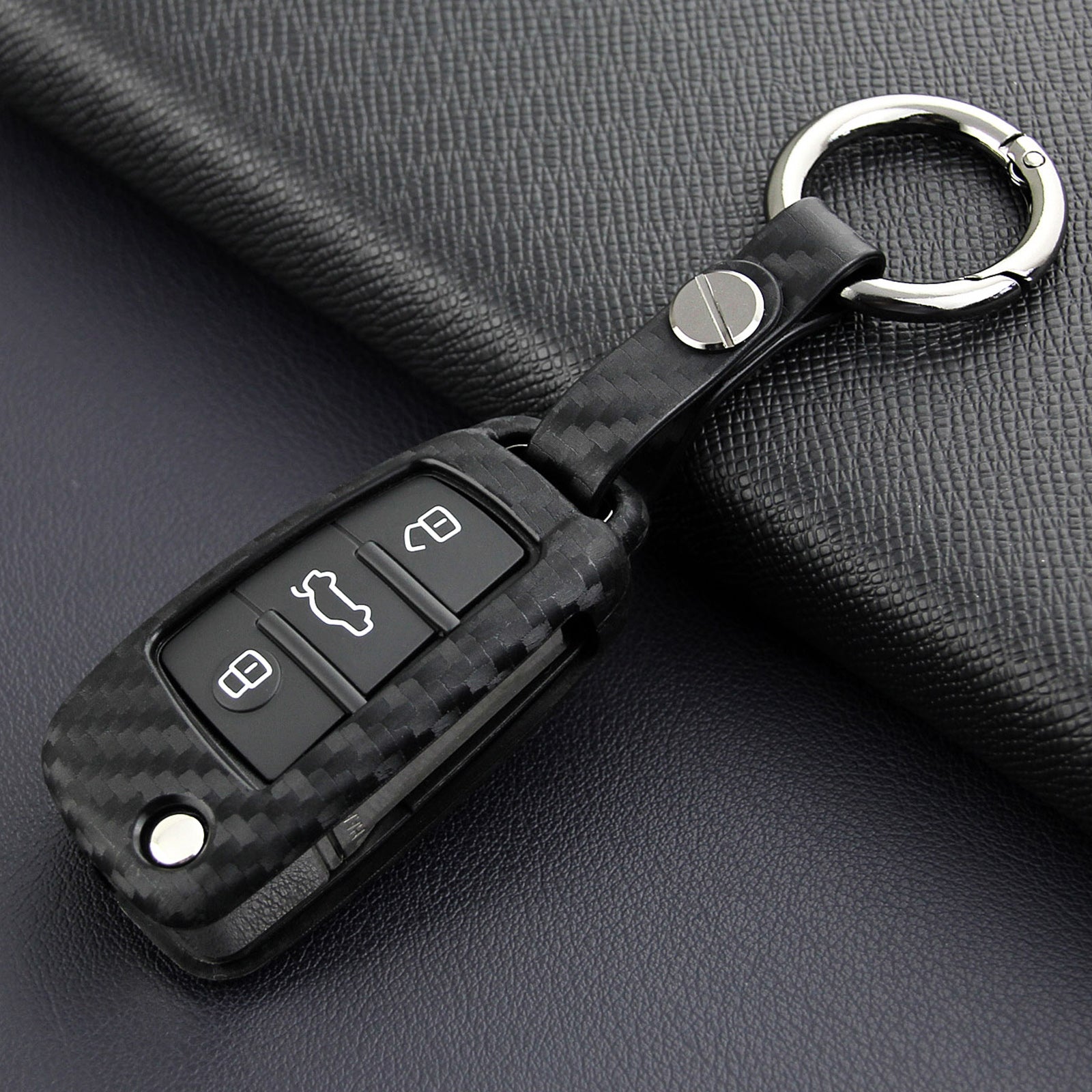 Leather Silicone Car Key Case Cover With Buckle For Audi