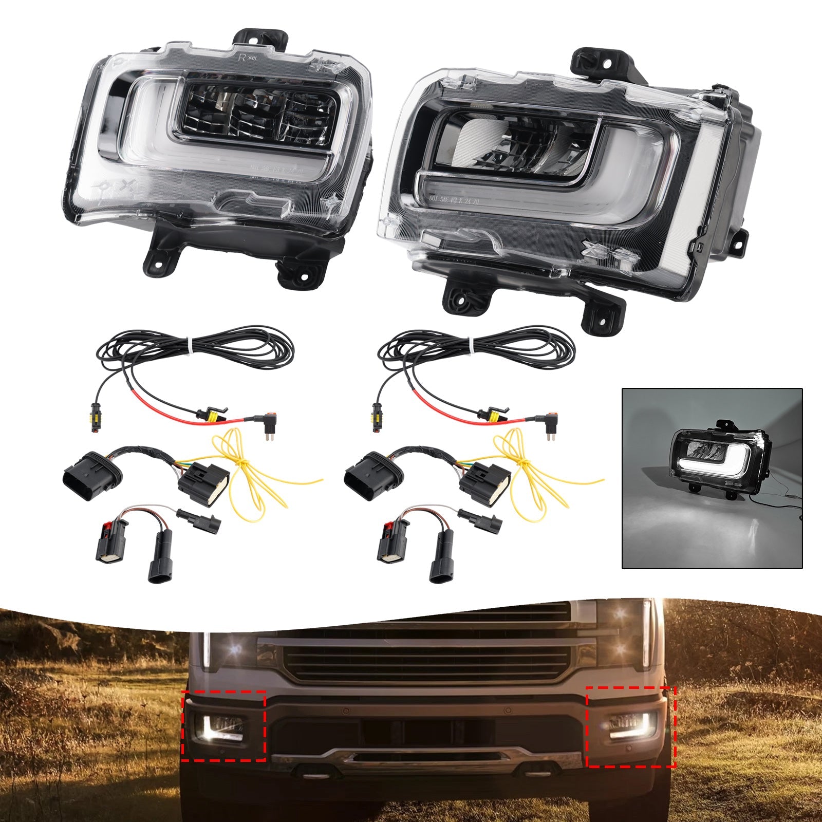 2024-2025 Ford F150 Pair LED Front Fog Light Lamp RL3415A254AB RL3415A254AC