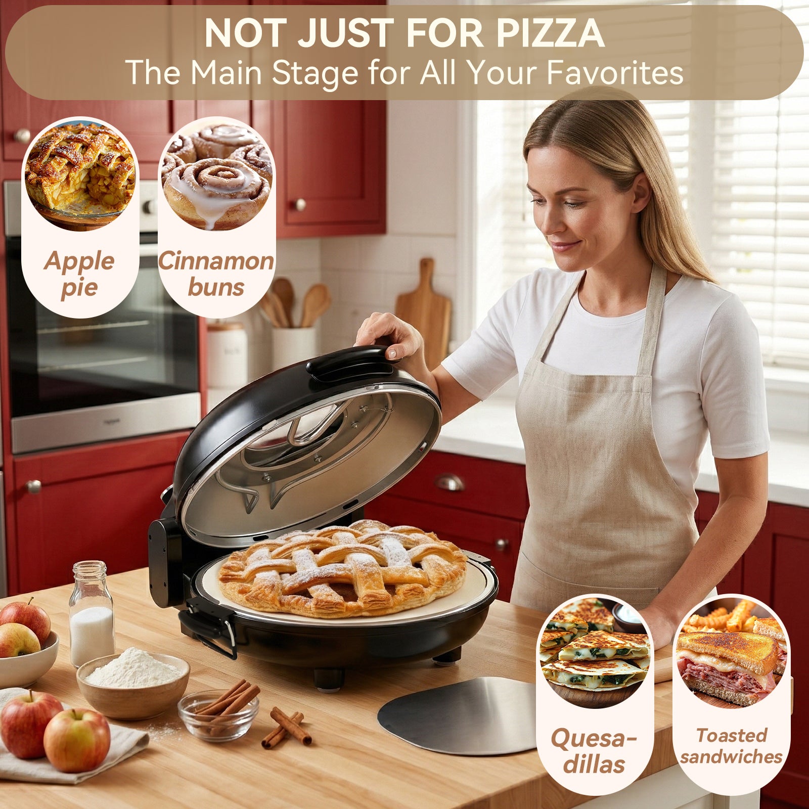 Electric Pizza Maker–12 Inch Electric Pizza Oven Indoor Countertop Maker with Ceramic Stone Heats up to 800˚F