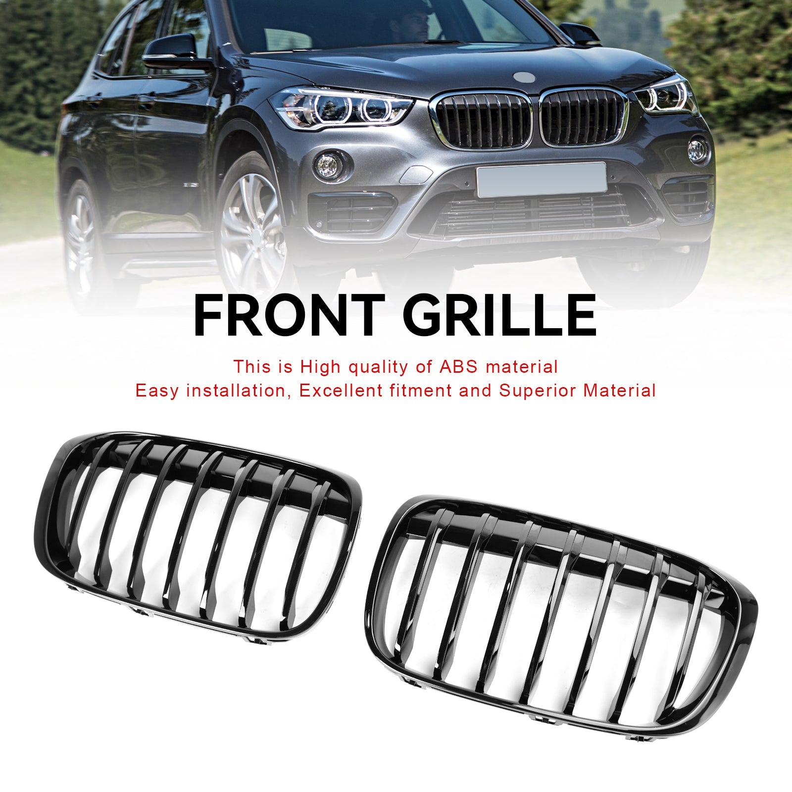 2016-2018 BMW X1 F48 F49 Gloss Black Front Kidney Grille Grill 2PCS