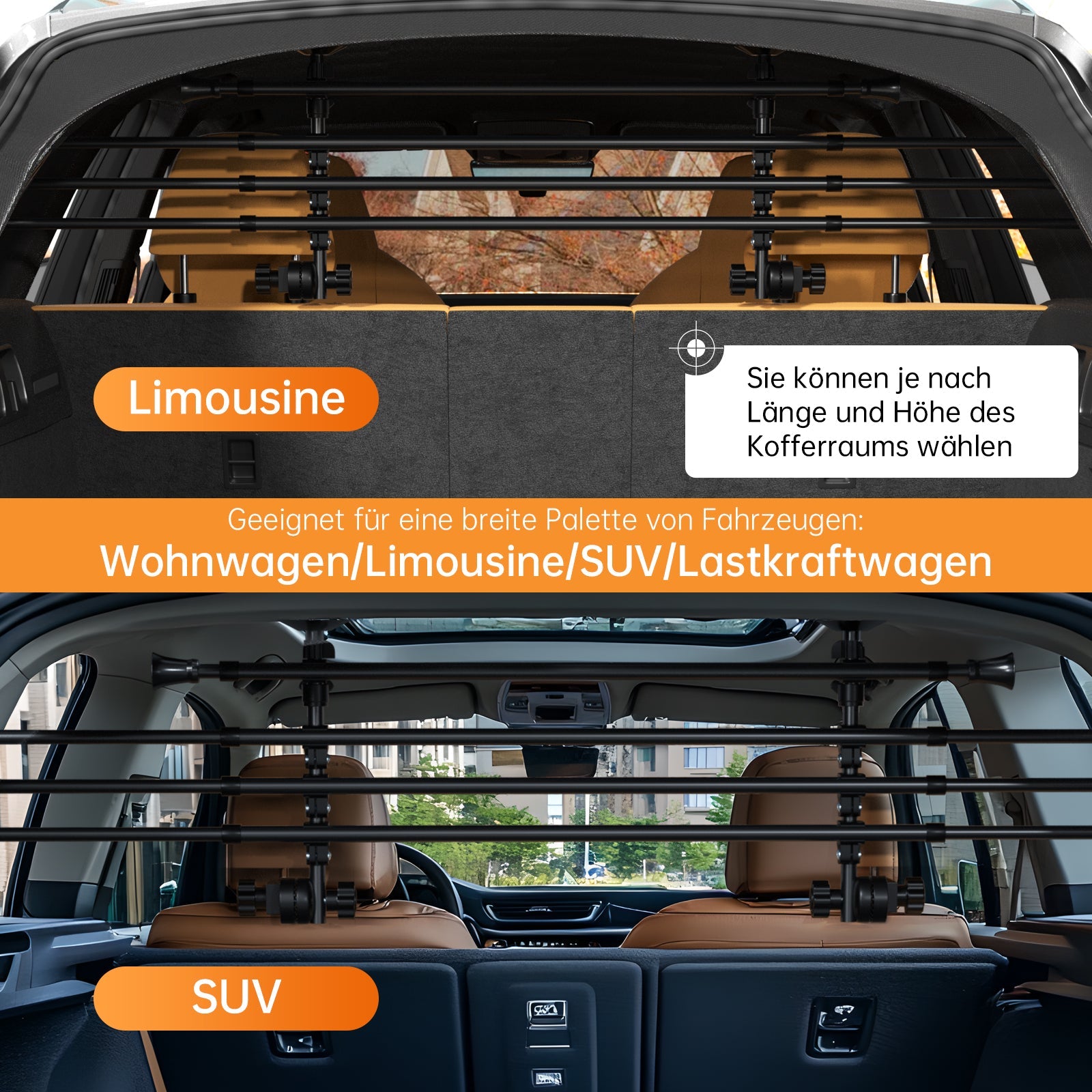 Universal Trunk Dog Barrier / Pet Divider Fence for Cars, SUVs & Station Wagons