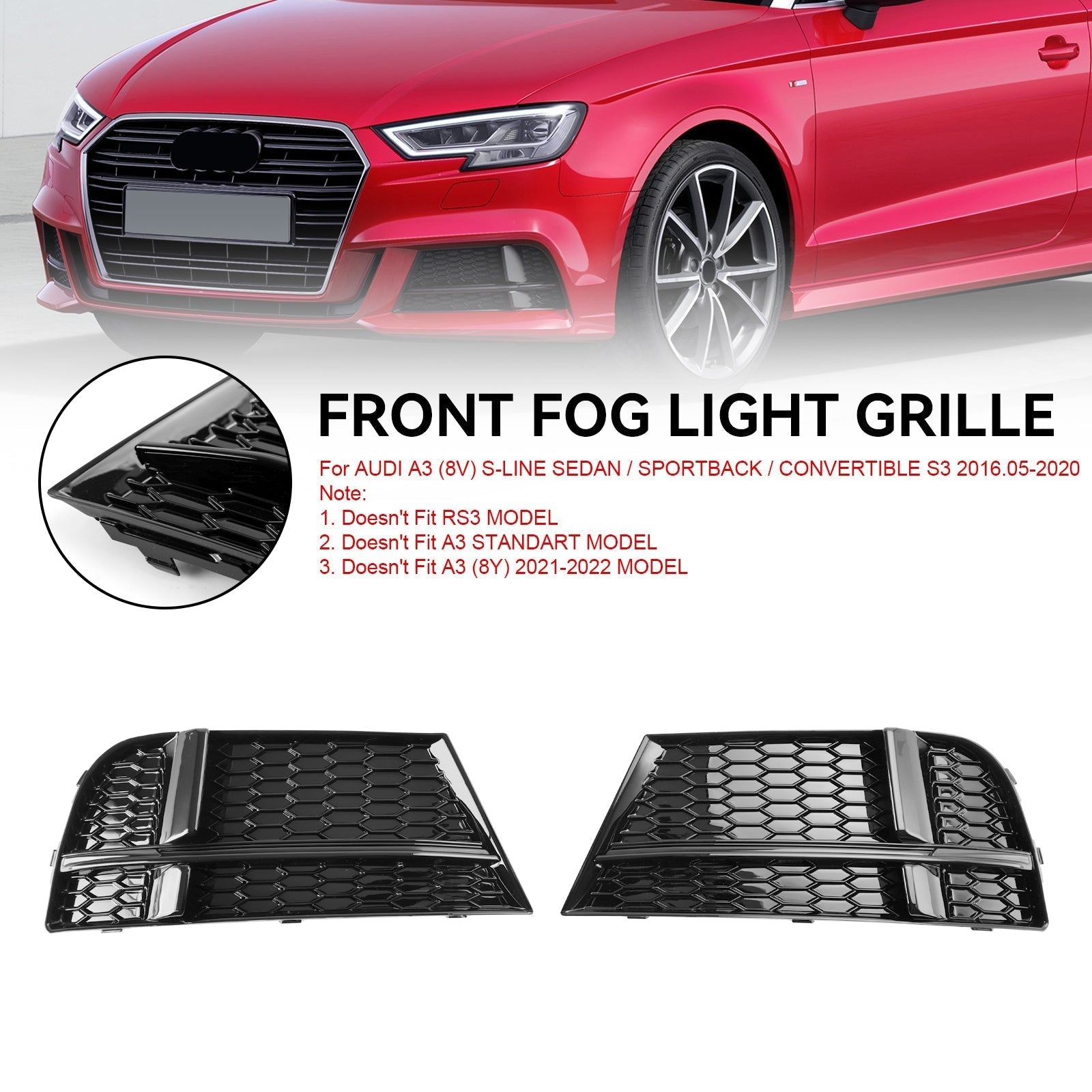 2016.77-2020 AUDI A3 8V S-LINE SPORTBACK S3 Front Fog Light Cover Bezel Grill Grille 8V3807682 8V3807681