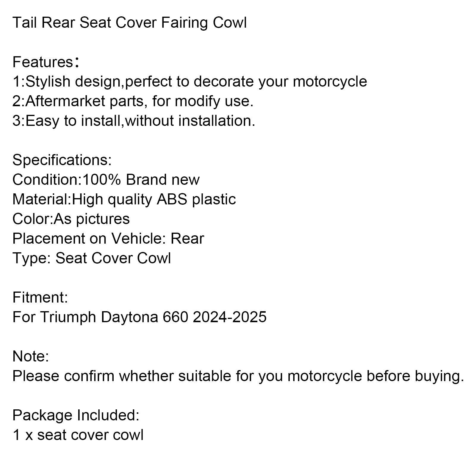 2024-2025 Daytona 660 Tail Rear Seat Cover Fairing Cowl