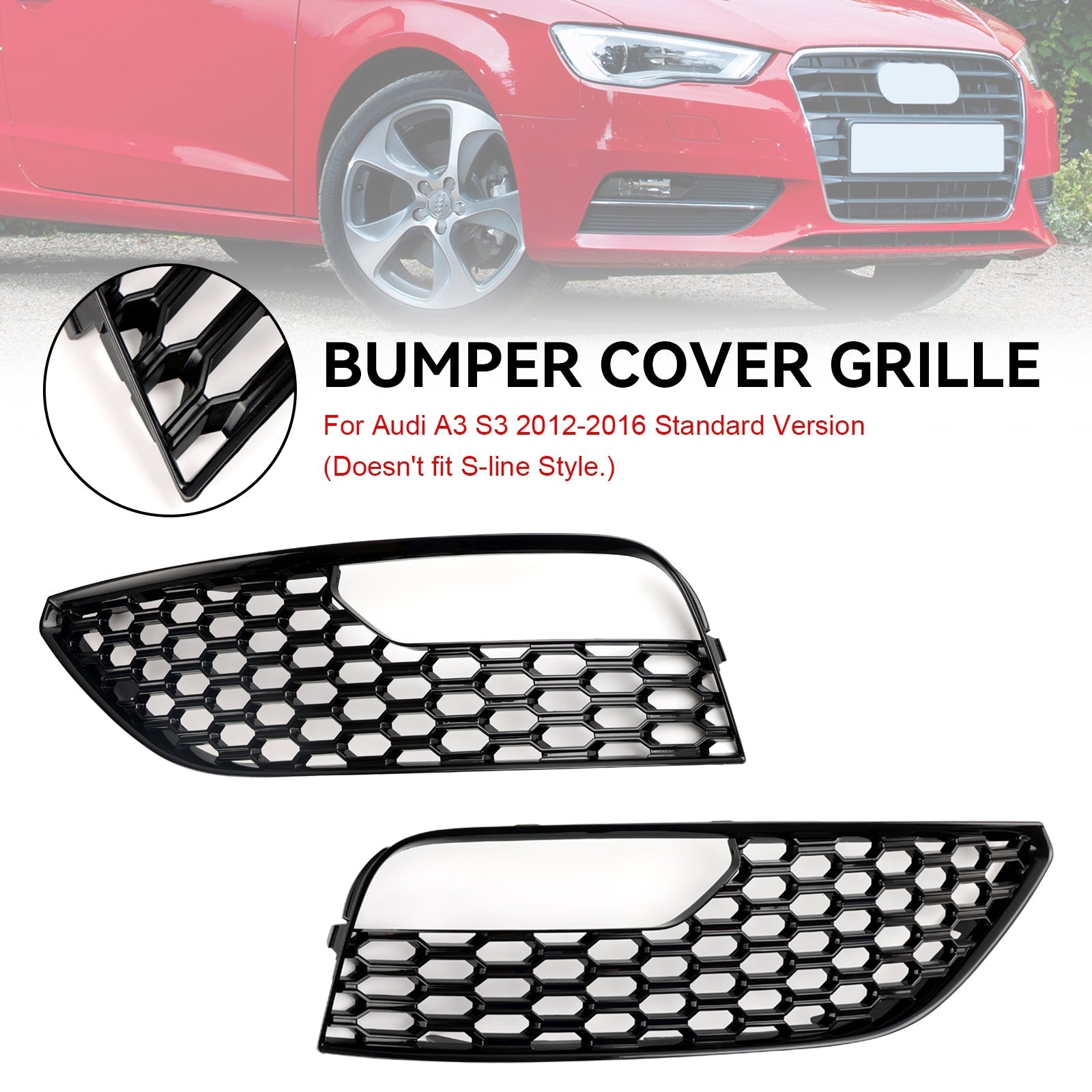 2012 2013 2014 2015 2016 Audi A3 S3 Mesh Front Bumper Fog Light Surround Cover Grille 2PCS