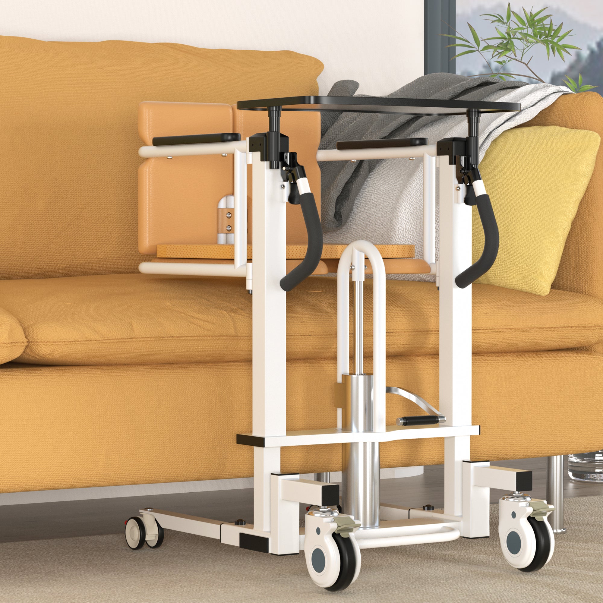Patient Chair Hydraulic Transferred Lift Wheelchair w/180°Split Seat And Table