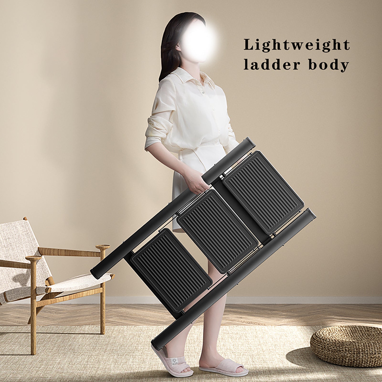 Lightweight 3 Step Ladder, Foldable with Wide Pedals, Compact Storage, 150kg Load Capacity