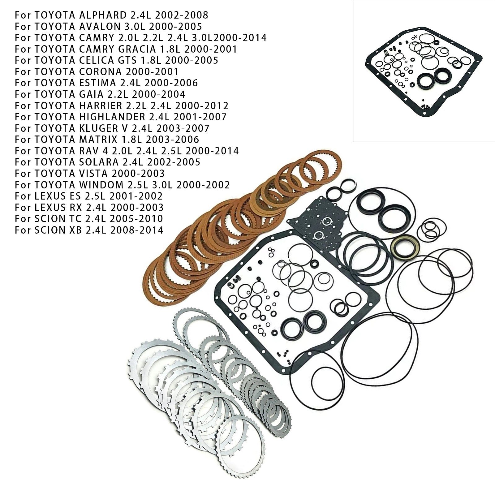 2008-2014 SCION XB 2.4L Auto Transmission Master Rebuild Kit Clutch Discs Gasket T13600B U240E U241E