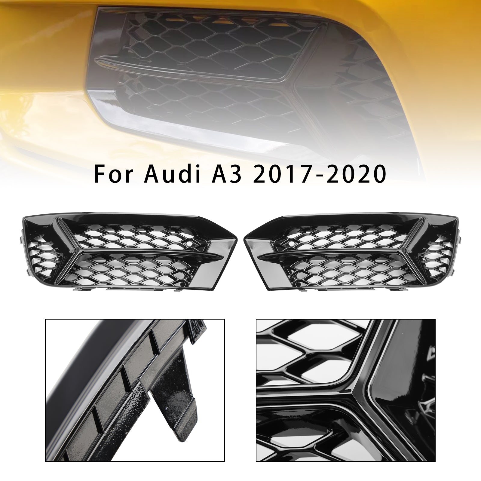 2017-2020 Audi A3 Front Bumper Grill Fog Light Cover Lamp Frame Trim