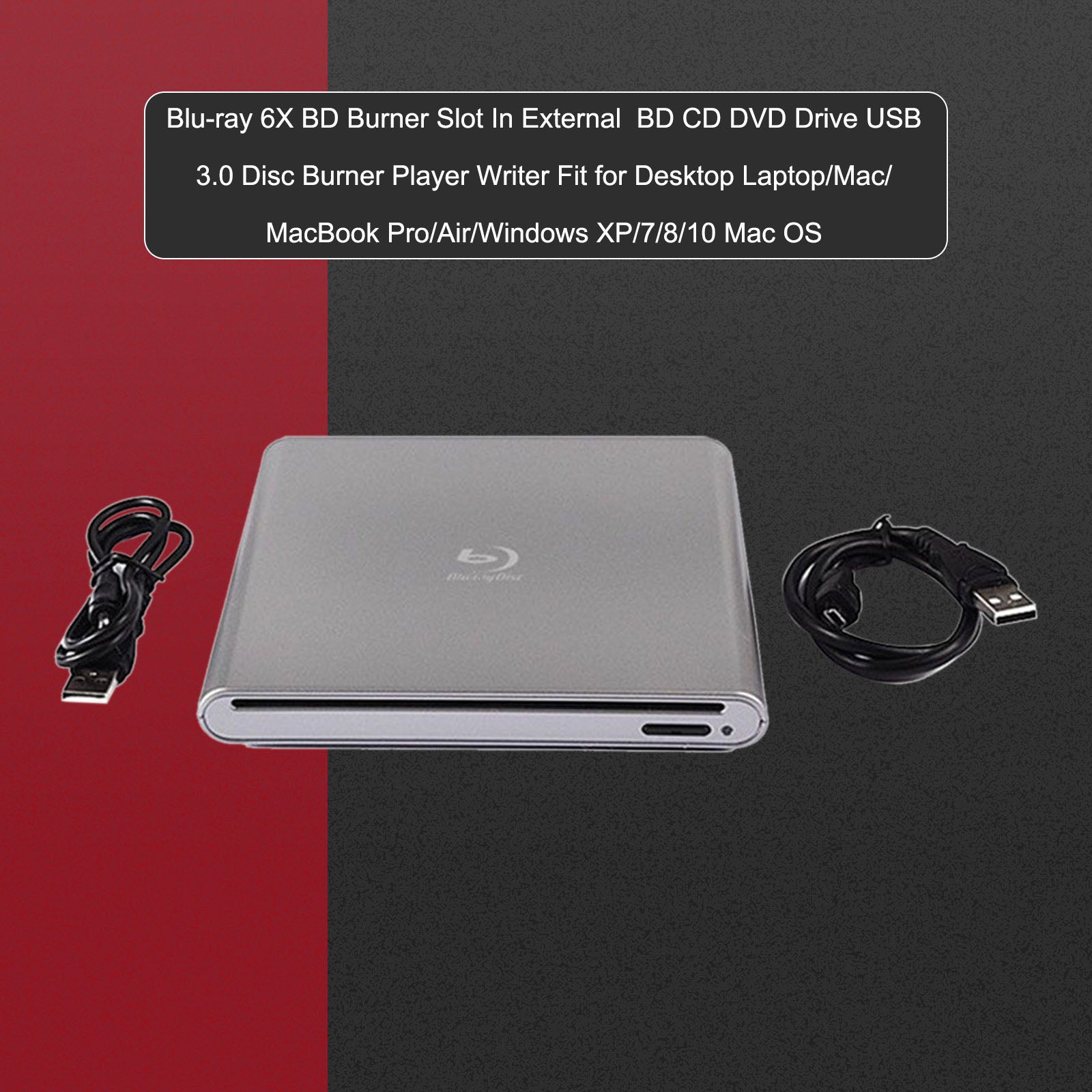 4K UHD Genuine Burner External USB 3.0 Super Slim DVD BD Recorder Drive Silver