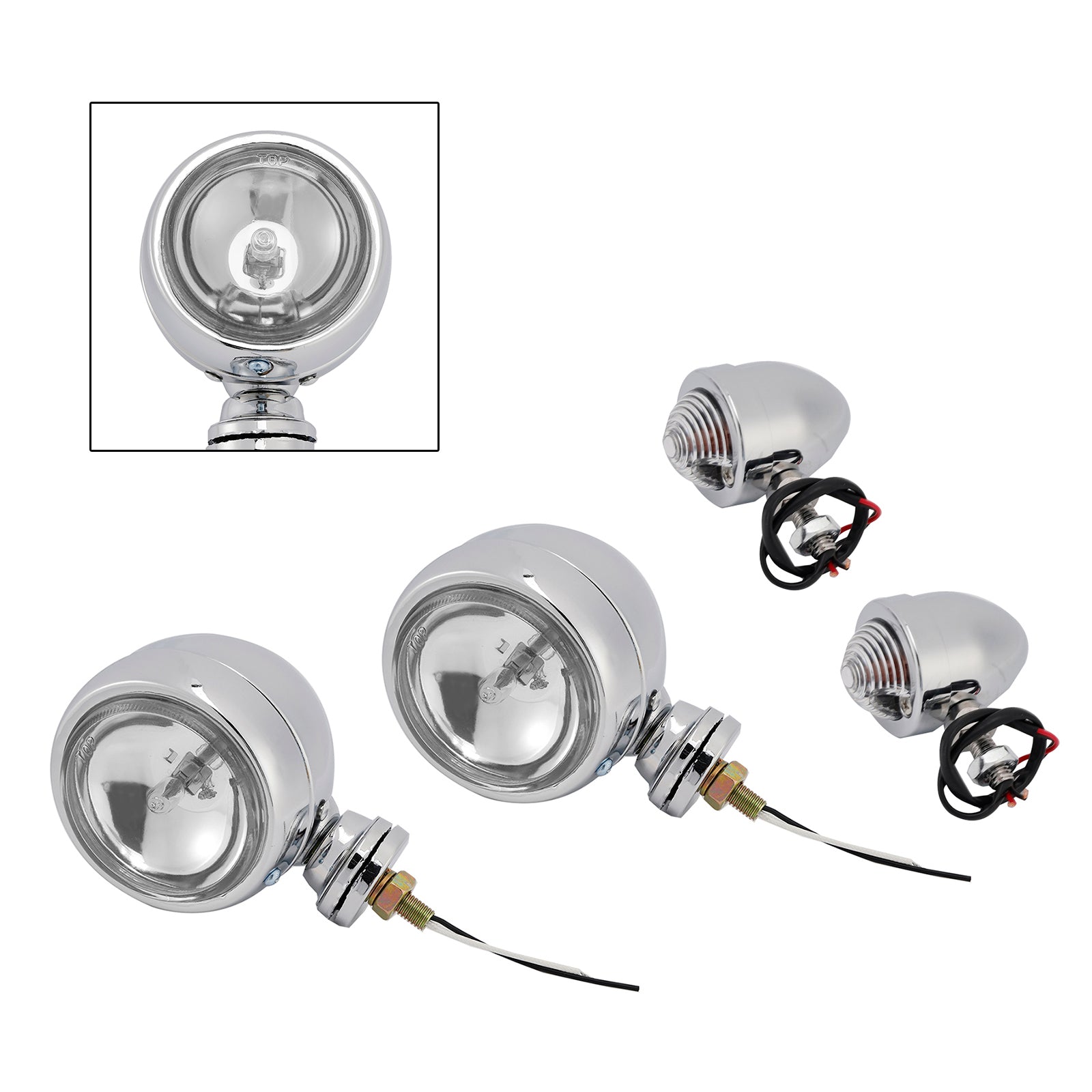 Motorcycle Beam Headlight Fog Lamp Custom Chrome #D19 For Racer Bobber Chopper