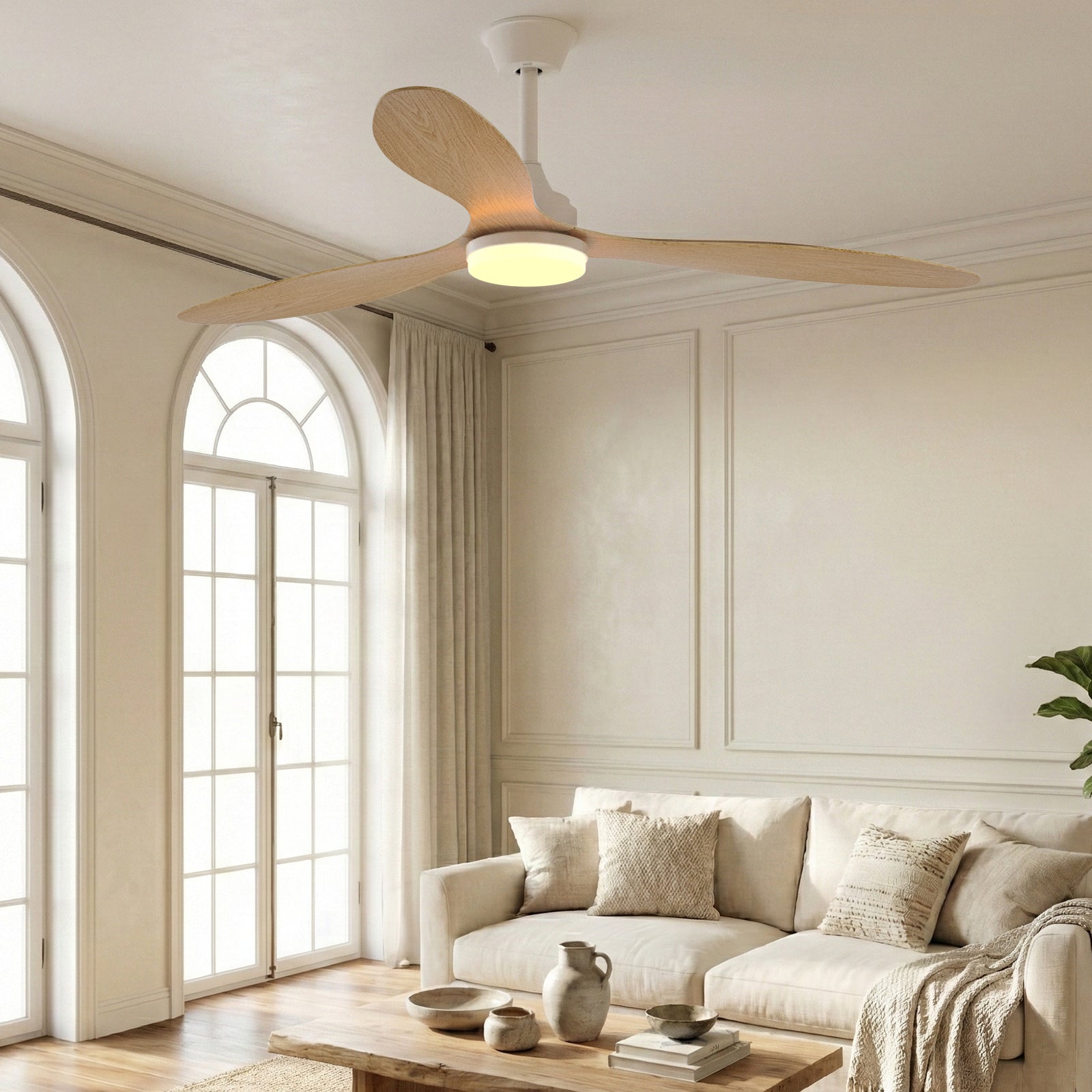 Modern 52" Pendant Ceiling Fan with Light Remote Quiet 6 Speeds Black White