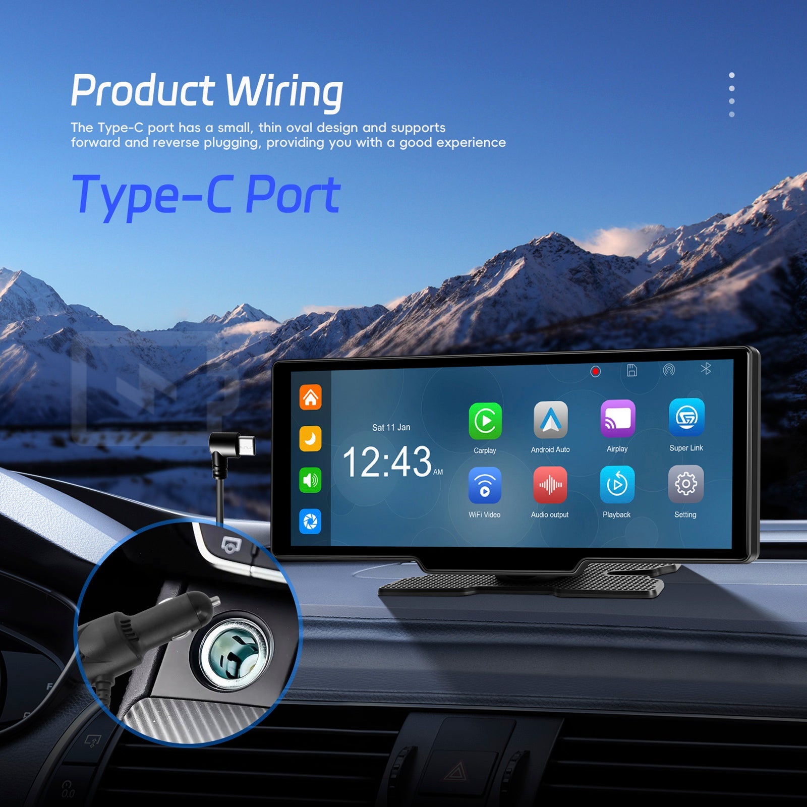 10.77" Portable Bluetooth Car Navigation Wireless Carplay Car Radio AHD Camera